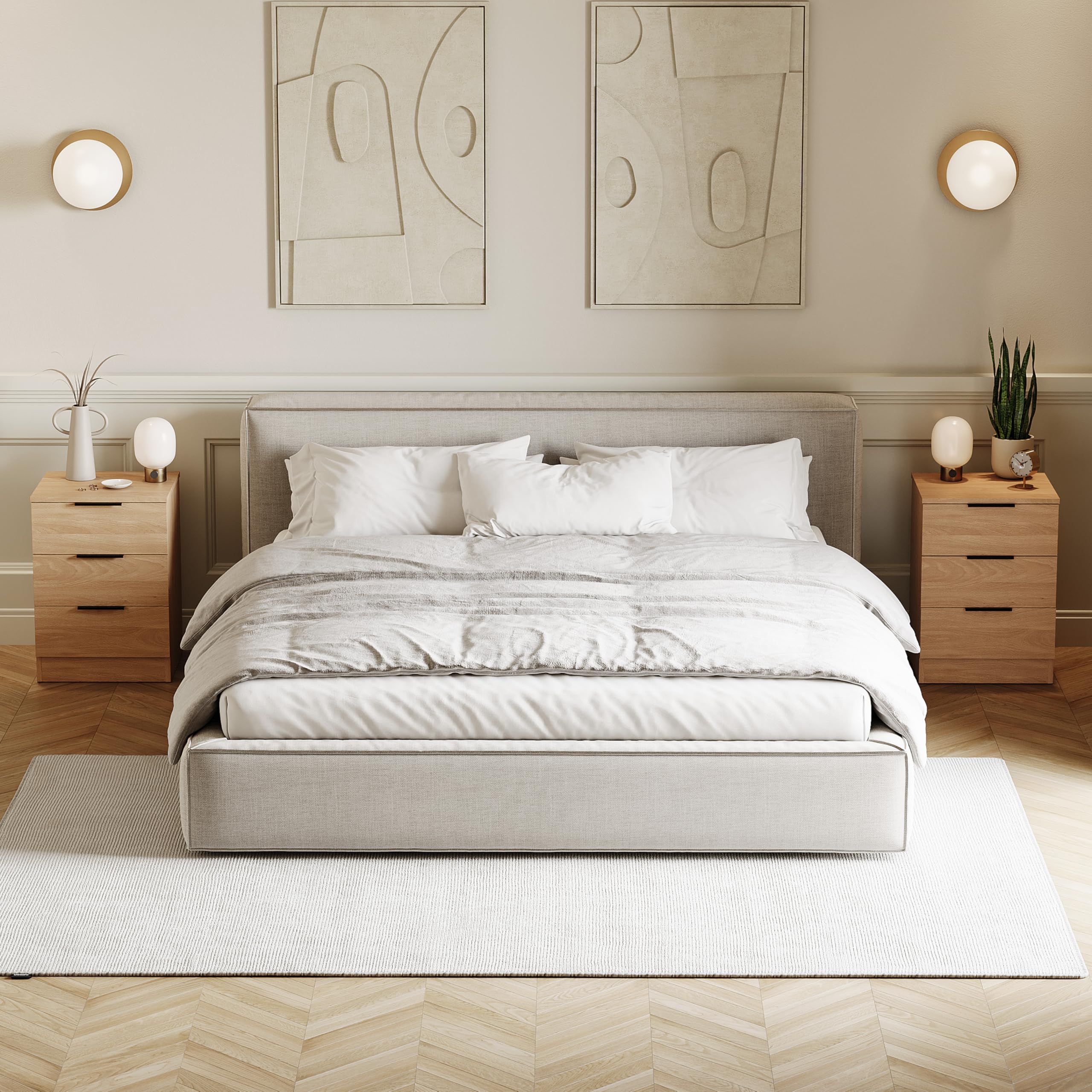 Vida Designs Trega - Set di 2 comodini a 3 cassetti, in legno di pino, compatti e salvaspazio, 50 x 39 x 28 cm, in legno ingegnerizzato, con cassetti scorrevoli, maniglie nere, ideale per camera da
