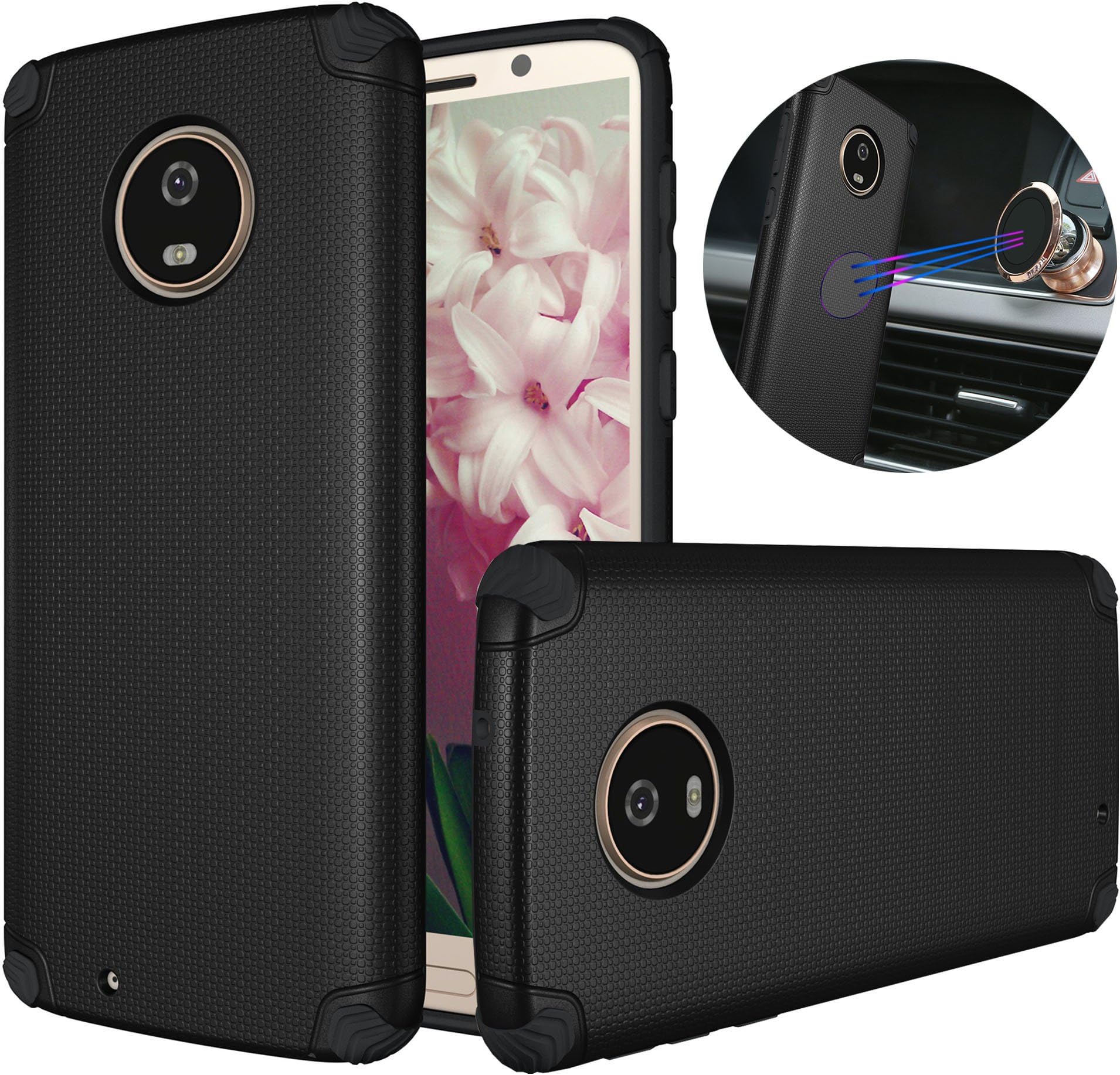 Moto G6 Case, Dretal Shock-Absorption Armor Magnetic Anti-Slip Texture Protective Case Cover for Motorola Moto G6 / Moto G (6th Generation) (Black)