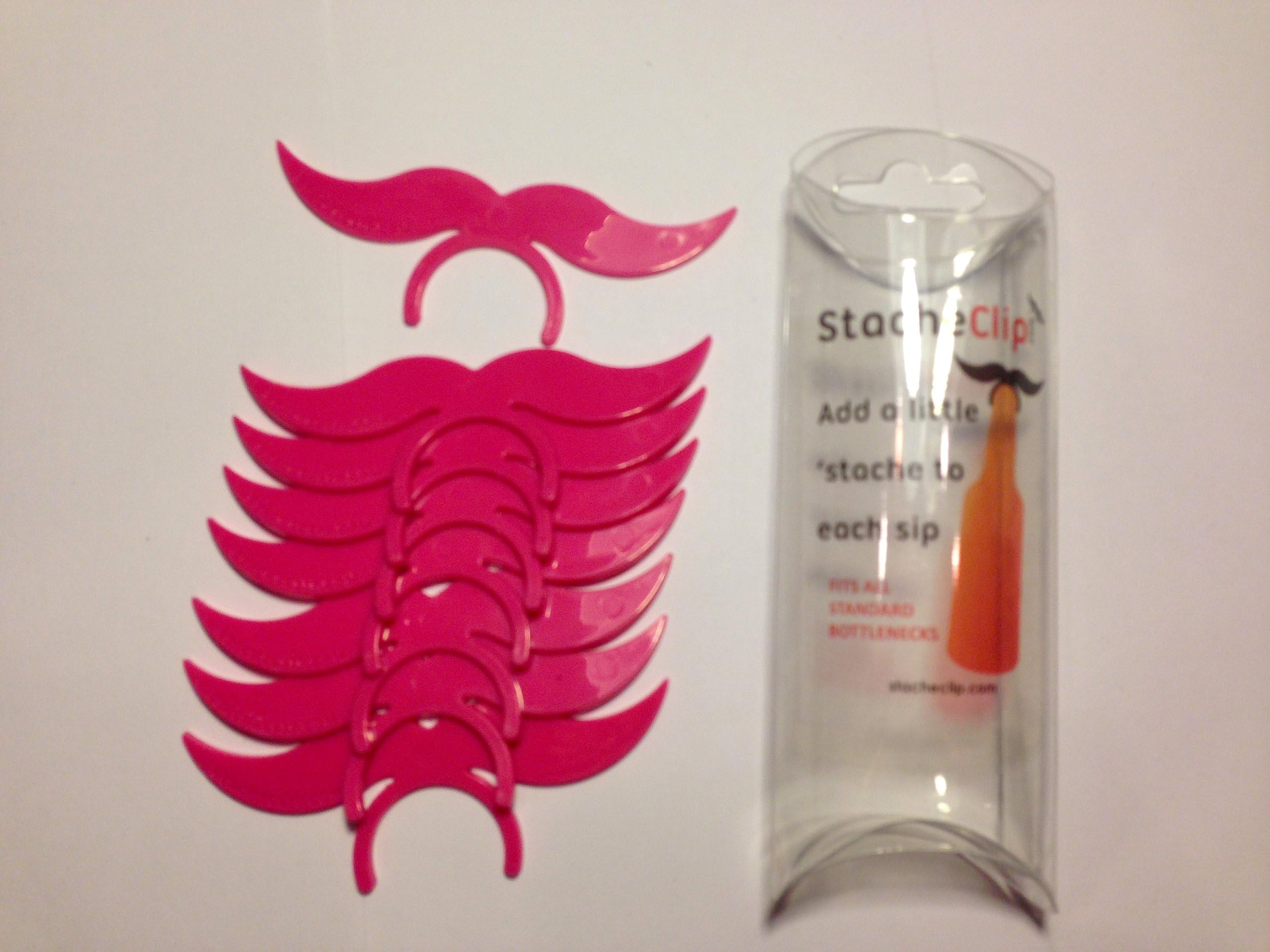 StacheClip Bottle Mustaches. Mustaches Clip to Any Bottle! (1 pack of 8 Pink Stacheclips)