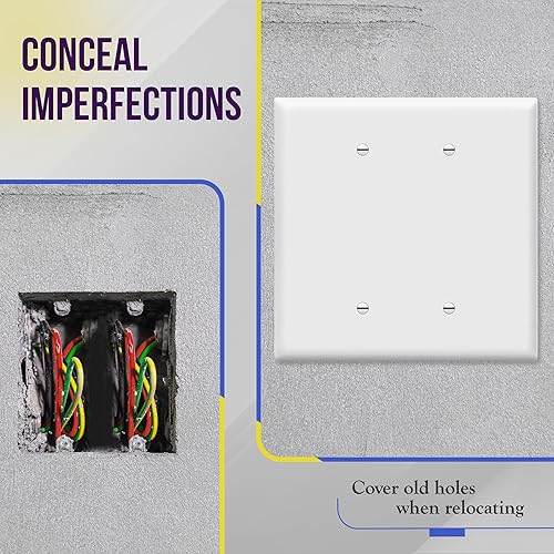 Miniatura 6 de ENERLITES Cubierta de salida doble jumbo en blanco, placa de pared en blanco de dos bandas, de gran tamaño, 2 segmentos 5.5 x 5.5 pulgadas,