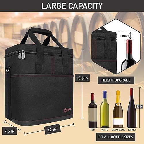 Miniatura 3 de opux Bolsa de vino, bolsa enfriadora de vino para 4 botellas, bolsa térmica de vino para viajes, picnic BYOB, bolsa portátil acolchada a prueba de