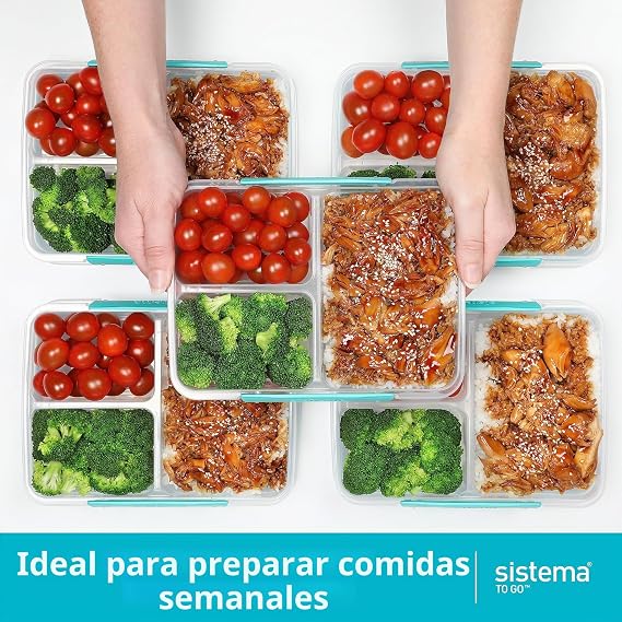 Sistema To Go Multi Split Meal Prep Containers | with Dividers and Clips | 820ml | BPA Free | 5 Food Storage Containers
