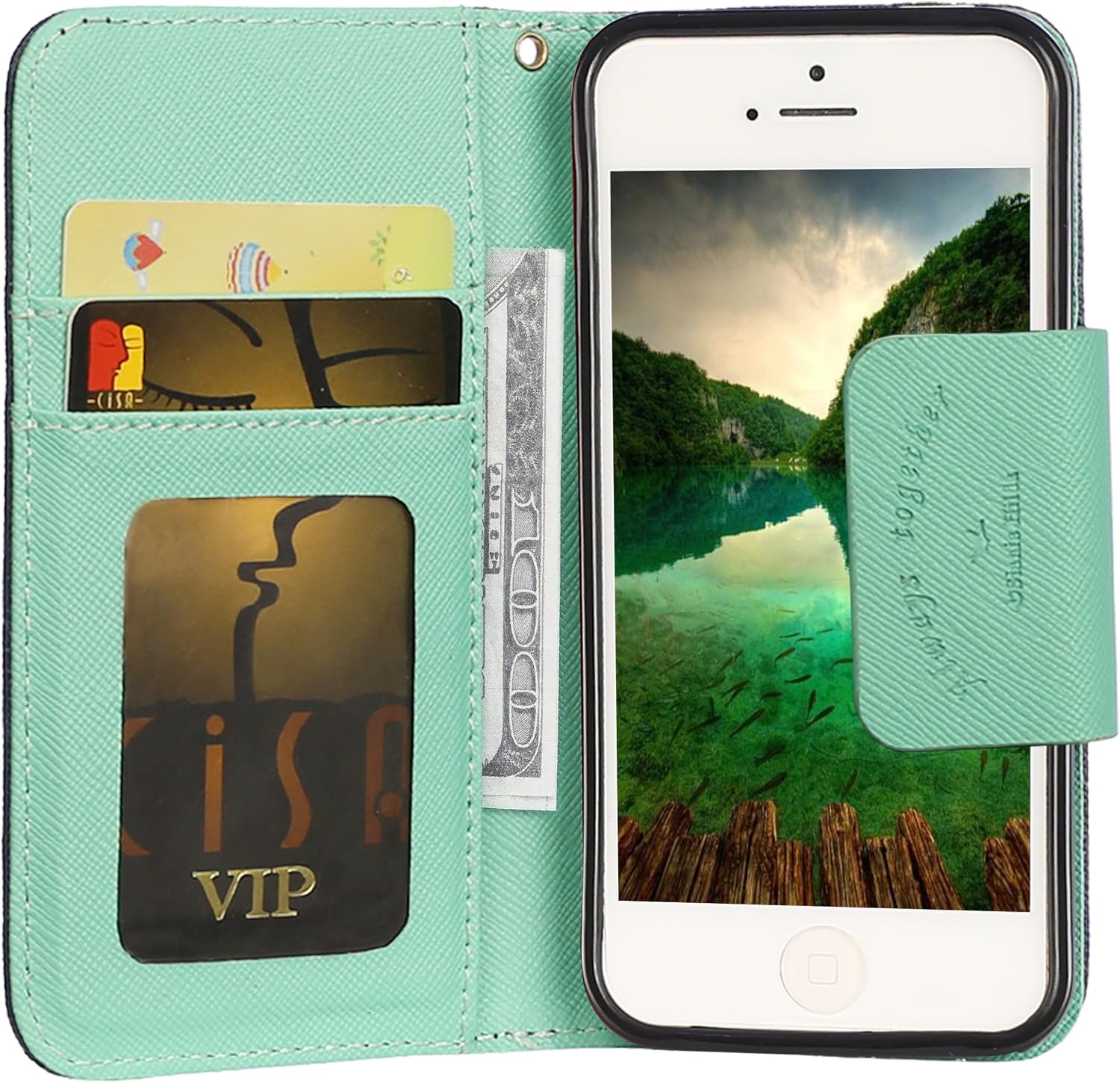 iPhone 5S case,iPhone 5 case,by HiLDA,Wallet Case,PU Leather Case,Credit Card Holder,Flip Cover Skin[Blue]