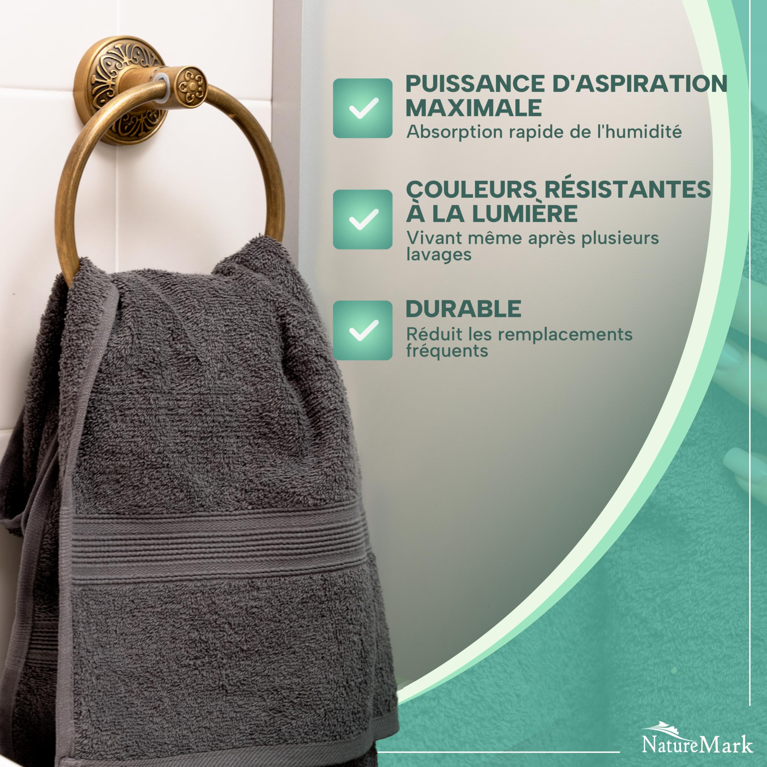NatureMark Lot de 8 Serviettes à Main - 100% Coton - Serviettes Absorbantes et Durables, Taille 50×100 cm, Gris Antracita