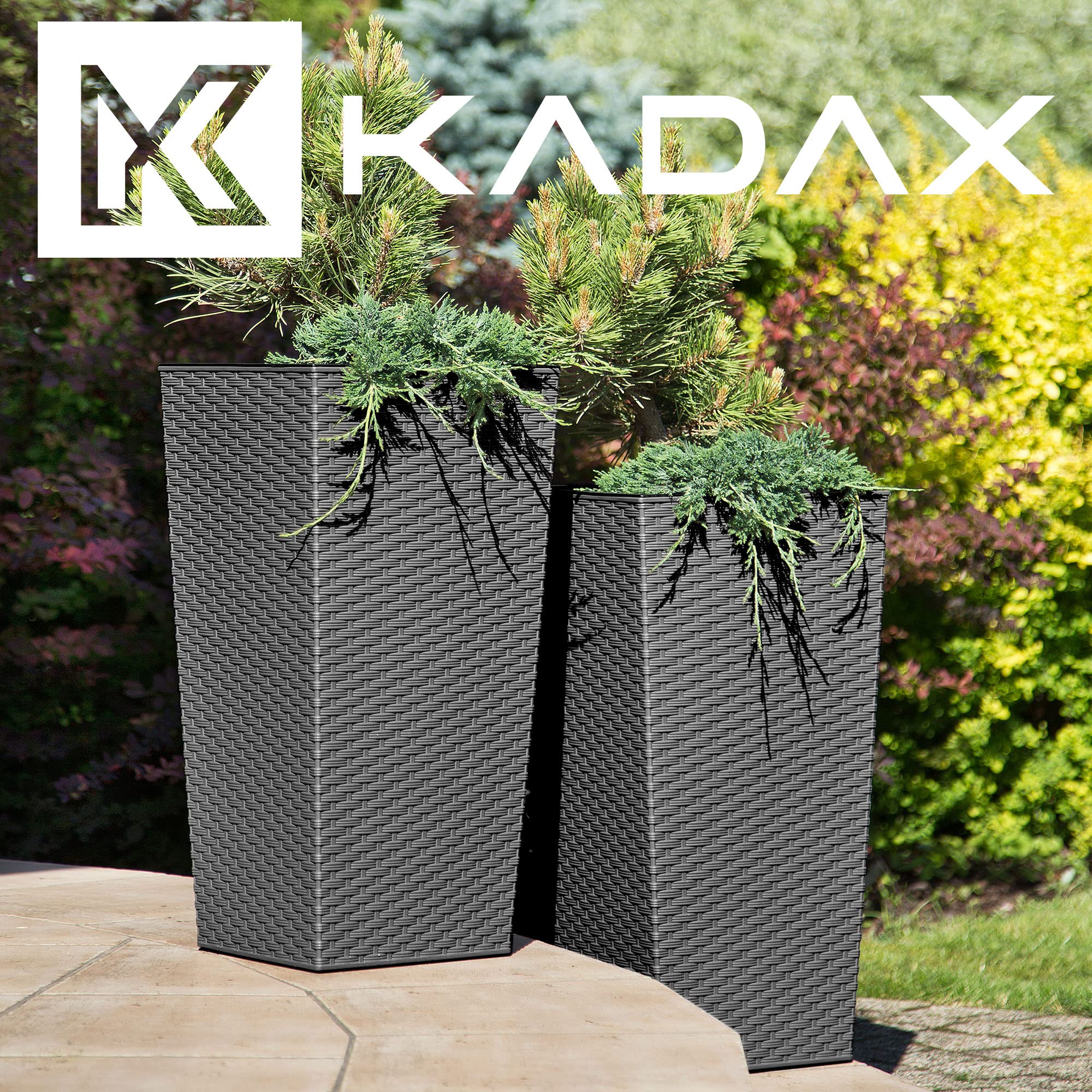 KADAX Juego de macetas, maceteros de plástico, Juego de macetas, macetas Resistentes a la Intemperie, para Interiores y Exteriores, maceteros Resistentes a la (ratán de Grafito, Juego de 3 Unidades)