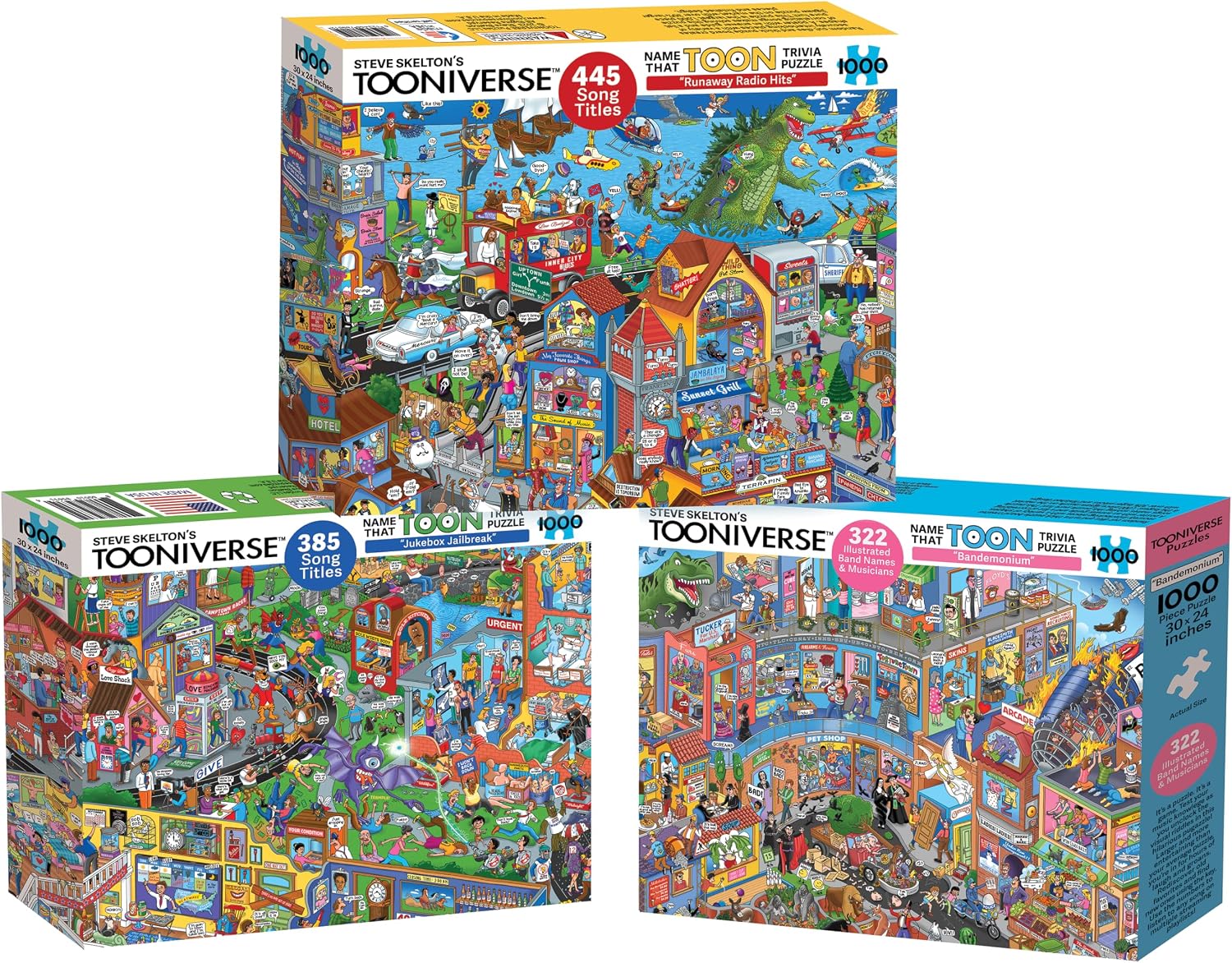 Tooniverse Puzzles Name That Toon 3 Puzzle Bundle: Bandemonium, Runaway Radio Hits, and Jukebox Jailbreak Featuring Over 1,100 Musical Riddles to Solve