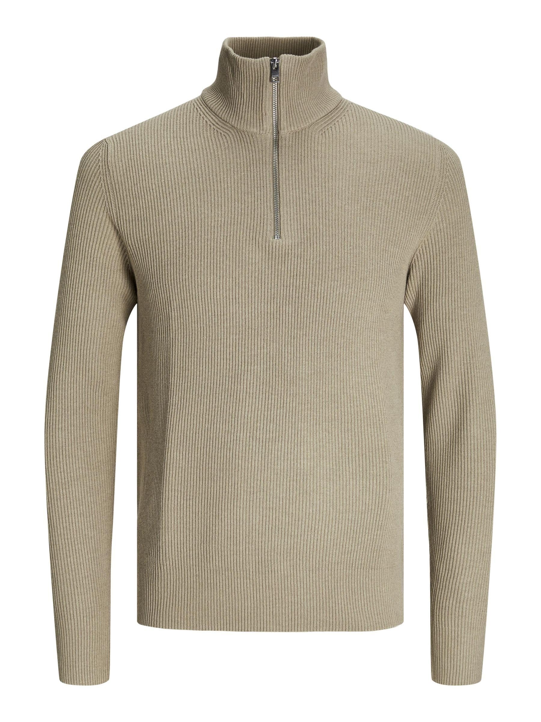 JACK & JONES Male Cardigan with Quarter Zip Plain Cardigan with Quarter Zip, Crockery, XL
