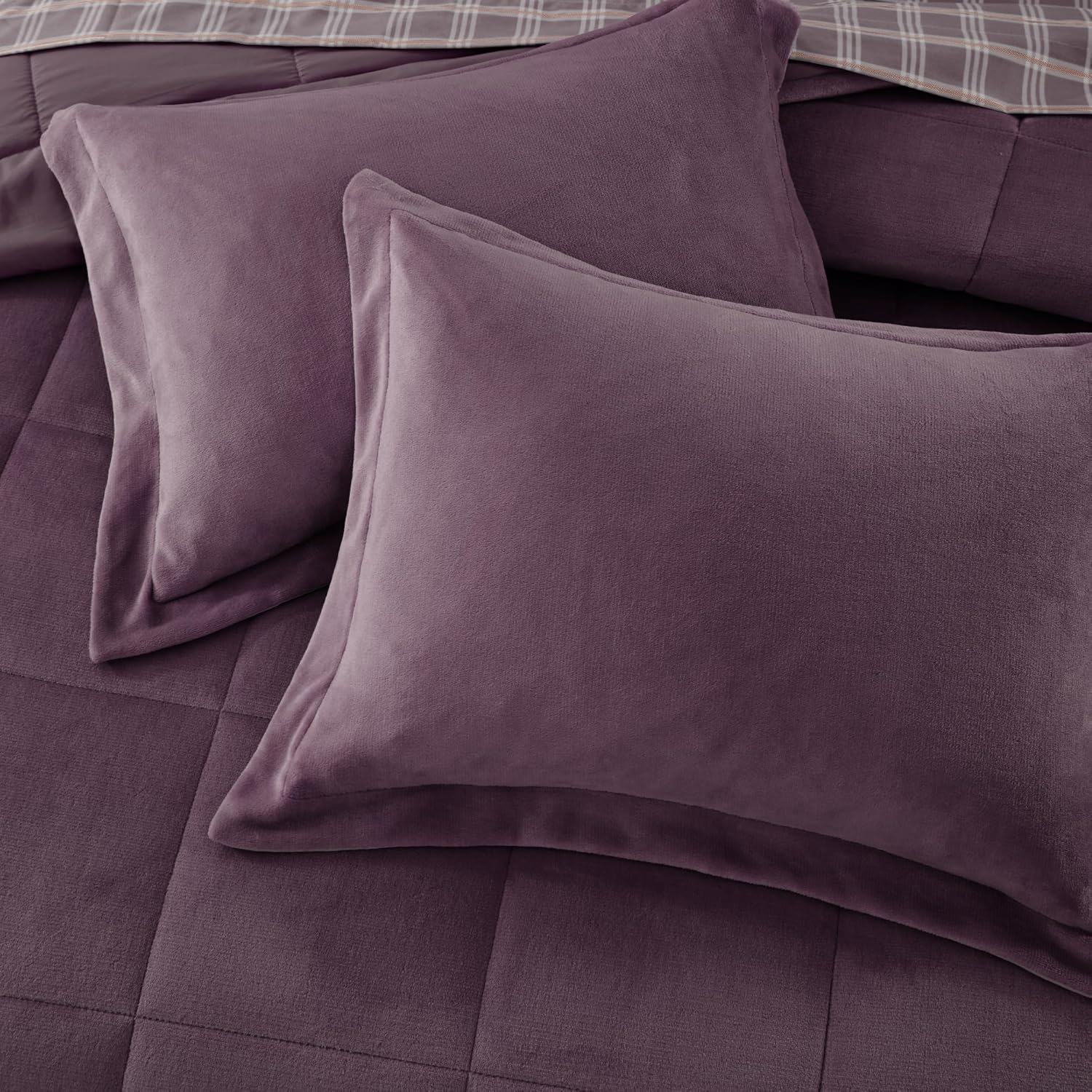 Plush Queen Comforter Set Purple, Flannel Velvet Comforter Sets 7 Pieces Bed in a Bag, Soft Warm Winter Bedding Set with Sheets, Pillowcases & Shams