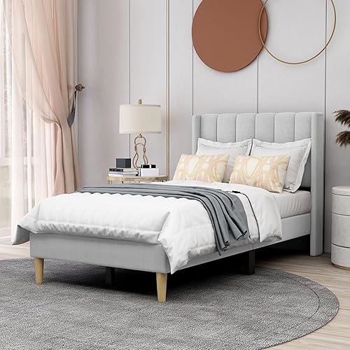 Miniatura 63 de AGARTT Base de cama tapizada tamaño individual con cabecero y estribo, soporte de listones de madera, no necesita somier, fácil montaje, terciopelo