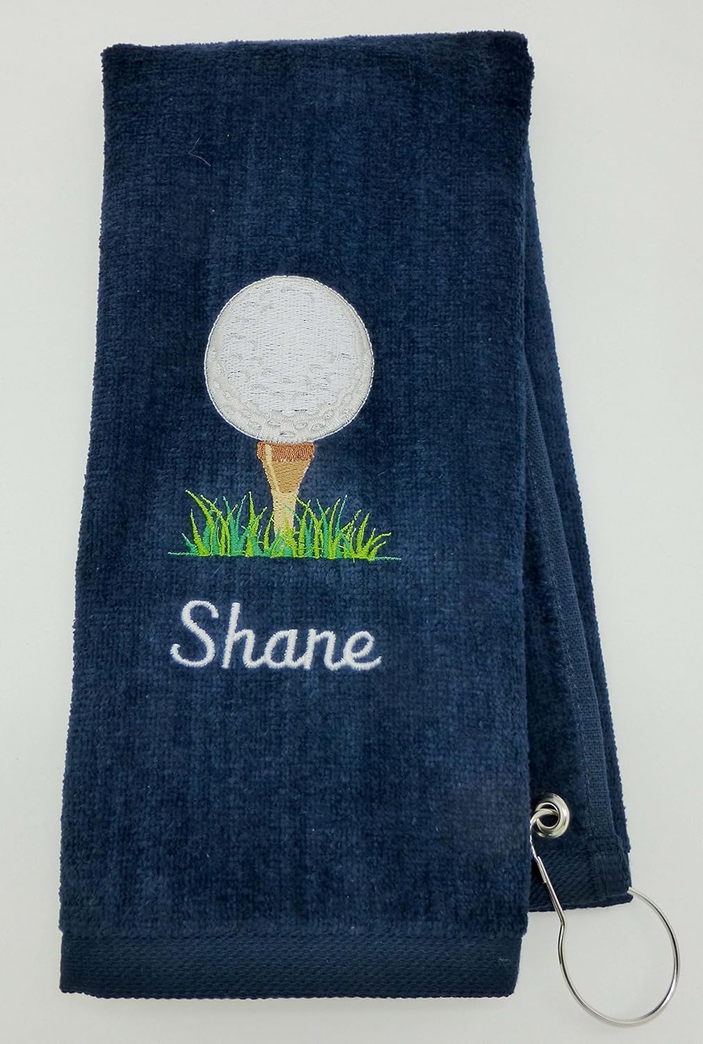 Custom Personalized Golf Towel Golf Ball ON TEE (Navy Blue)