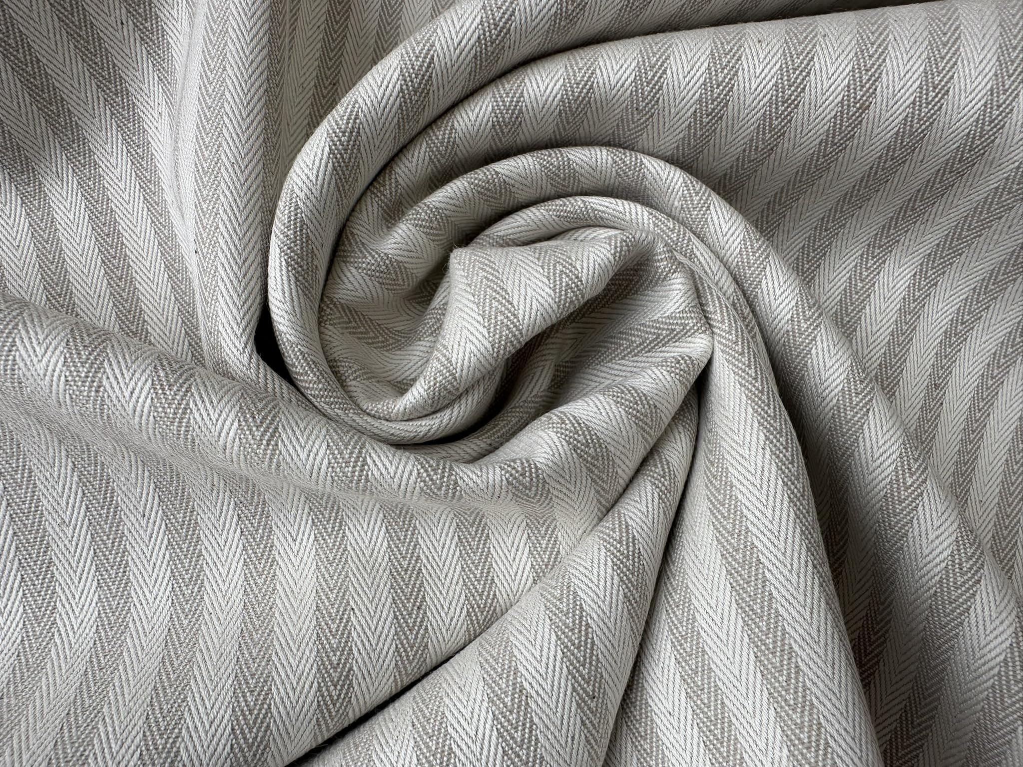 Tissu à chevrons 5 mm aspect lin effet lin rayé, lignes crème, décoration d'intérieur, couture – 328 cm extra large – Vendu au mètre – Naturel