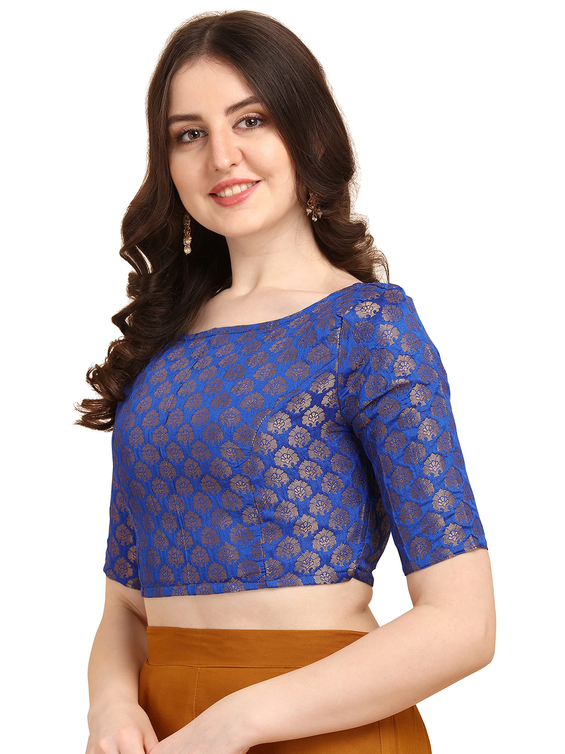 OOMPH! Jacquard Blue Readymade Blouse for Women - rbbl58m