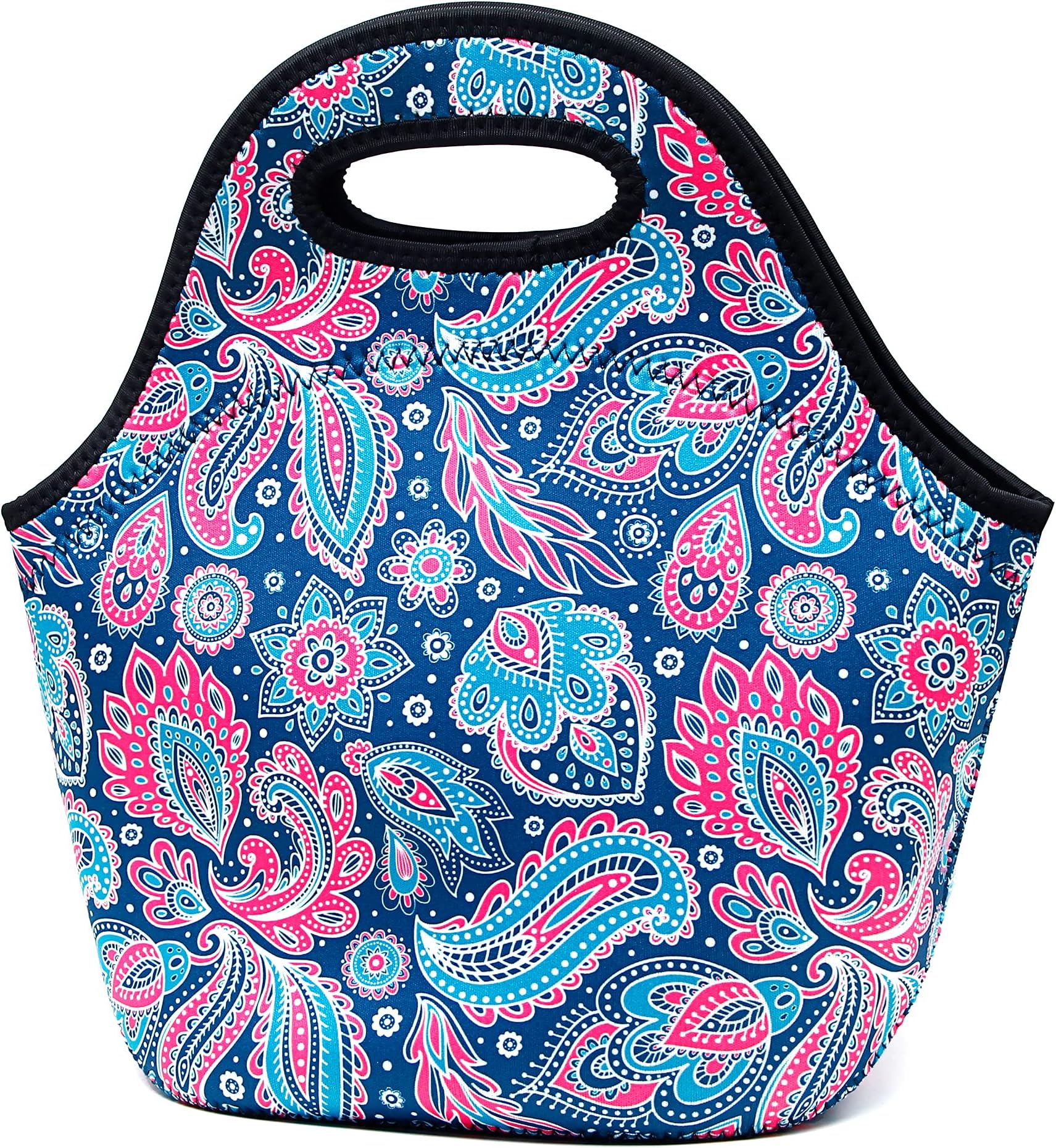 CILLA Neoprene Lunch Bags Insulated Lunch Tote Bags for Women Washable lunch container box for work picnic Lightweight Meal Prep Bags for Men Women (Cashew printing, Neoprene)