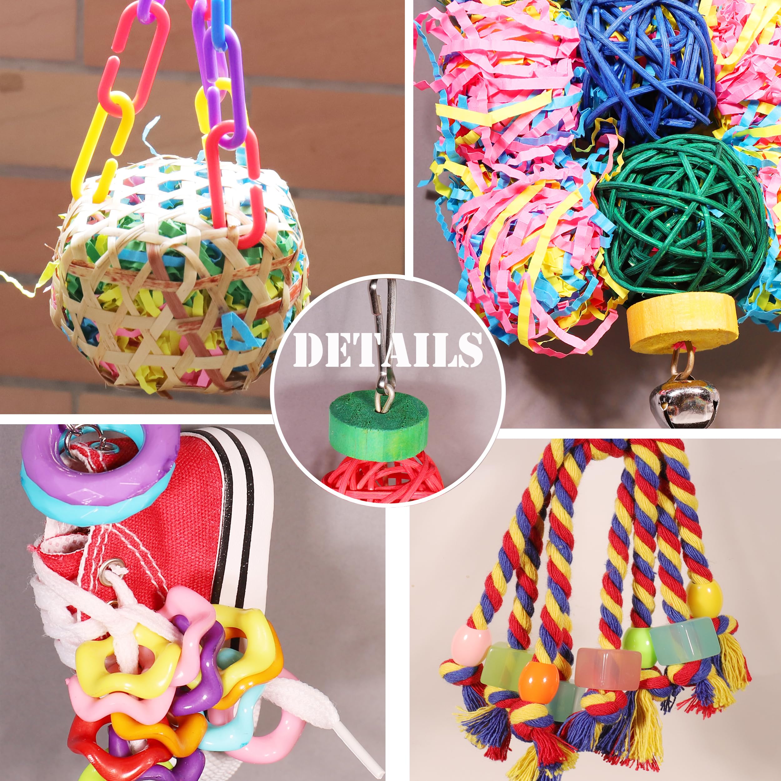 Bird Toys for Parakeet，ESRISE Parrot Conure Chewing Shredding Foraging Toys with Rope Perch, Bird Cage Accessories for Cockatiel Budgies Lovebird - image 6