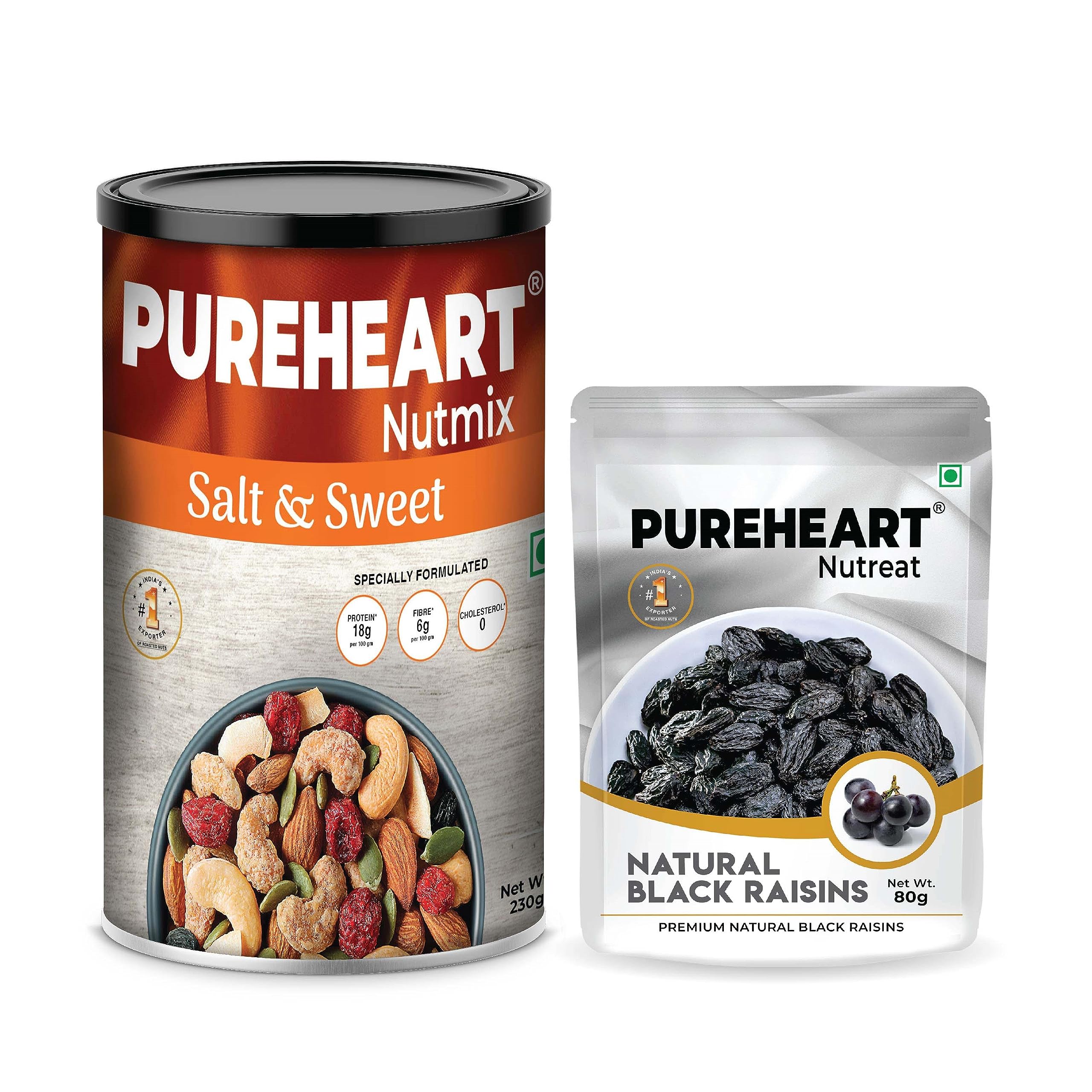 Pureheart Khatta Mitha Combo Gift Hamper - Nutmix Salt & Sweet (230 gm) & Natural Black Raisins (80 gm) Mix Nuts & Dry Fruits - Ideal Gift Option (B0CGBSYBHZ) Amazon Price History, Amazon Price Tracker