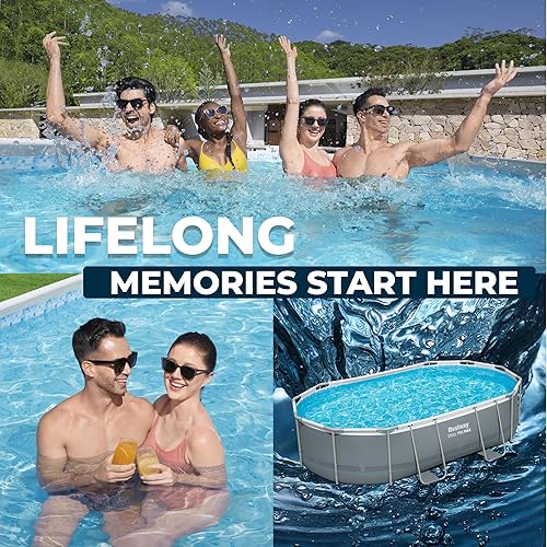 Miniatura 9 de Bestway 56655E Power Steel - Juego de piscina de 16 x 10 x 42 pulgadas, marco ovalado para exteriores sobre el suelo, con bomba de filtro