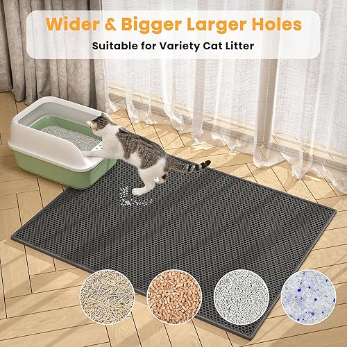 Miniatura 3 de Pieviev Paquete de 2 tapetes de arena para gatos, de doble capa, impermeable, a prueba de orina, para atrapar (30 x 24 pulgadas, negro)