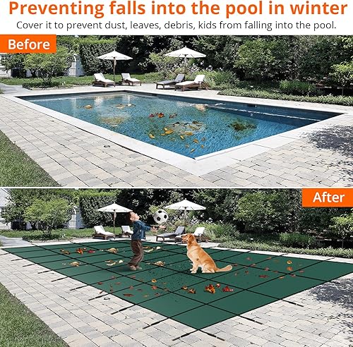 Miniatura 4 de Cubierta de seguridad para piscina enterrada de 22 x 42 pies con red de seguridad para piscina y herramientas de instalación, cubierta de seguridad