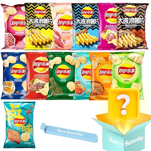 Rare + Saturday Asian Chips Mystery Variedad  Papas fritas exóticas Asia (paquete de 4)  Sabores surtidos exclusivos importados  Chips asiáticos