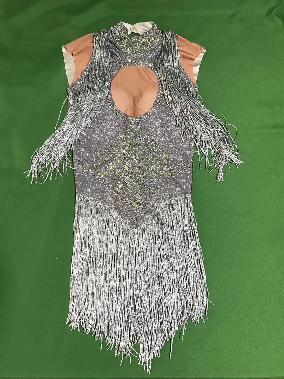 Sparkly Silver Rhinestone Bodysuit Women Drag Queen Outfit Fringe Stretch Latin Jazz Salsa Dance Costume