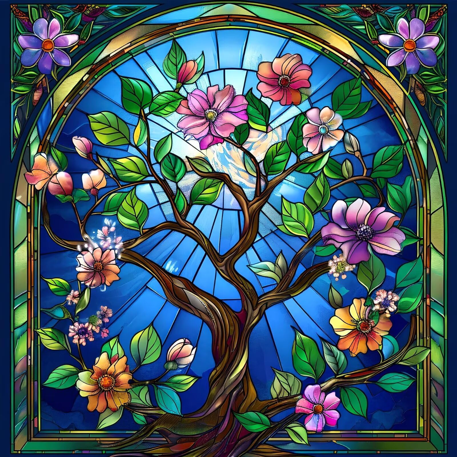 5D Pintura Diamante Kit Vidrio, Diamond Painting áRboles, Diamond Painting Adultos Niños, Cuadros de Diamantes Kit Completo, Artesanías Bordado Decoración de la Pared Del Hogar Regalos 70x70 cm V-36