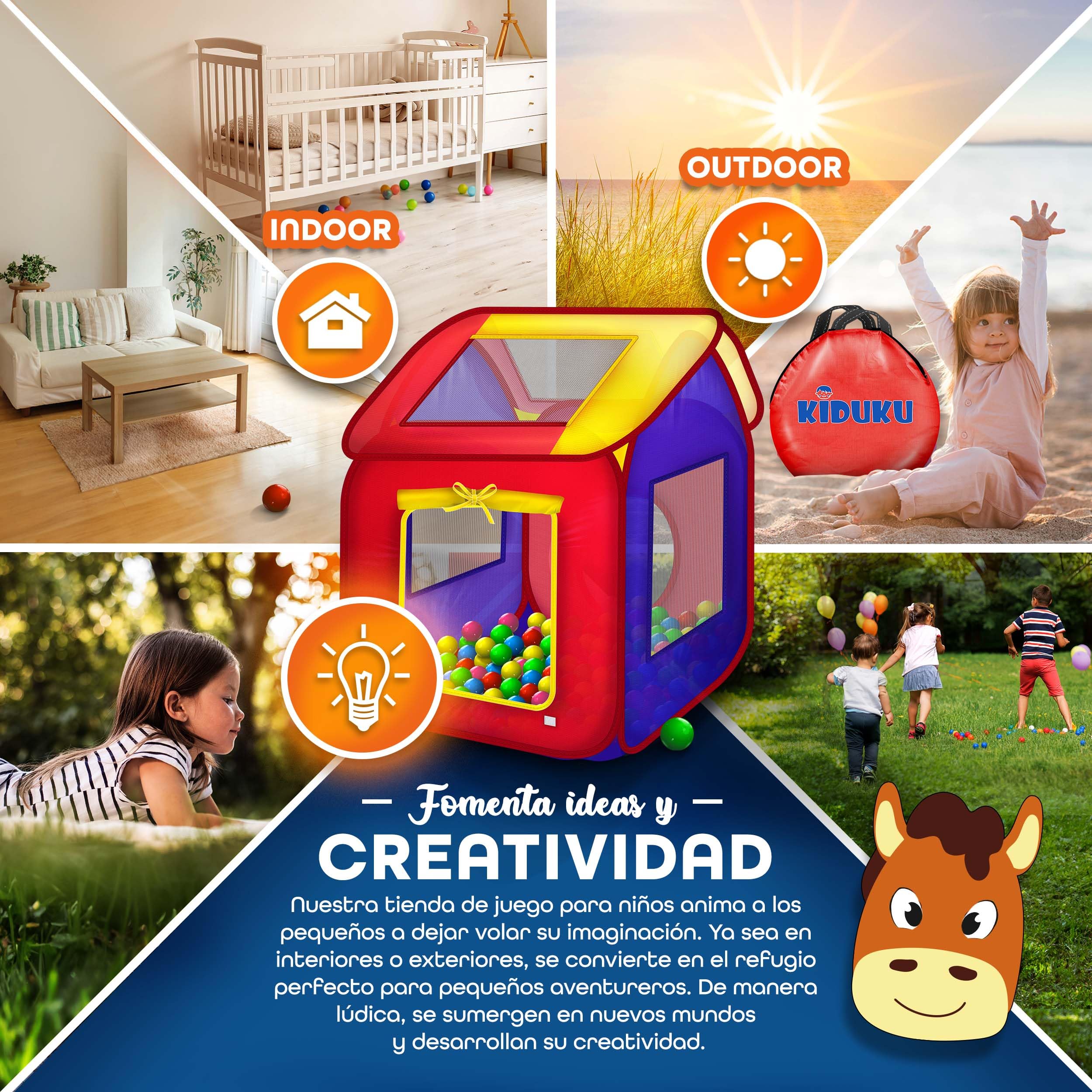 KIDUKU® Tienda de campaña Infantil Piscina de Bolas Tienda de Tela para niños Pop up + 200 Bolas + Bolsa para Interior y Exterior