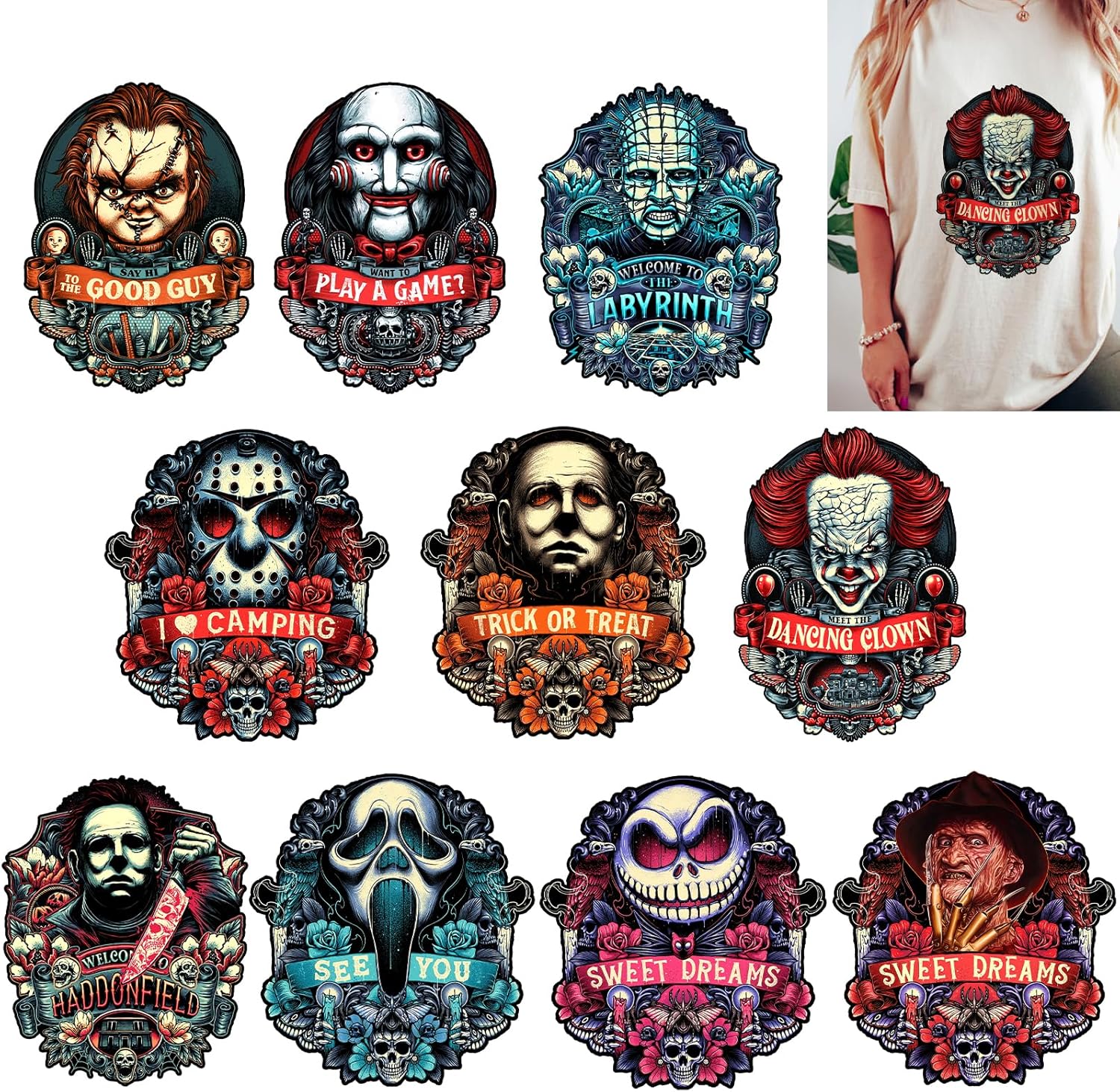 10 PCS Horror Iron on Transfers, Iron on Decals for T