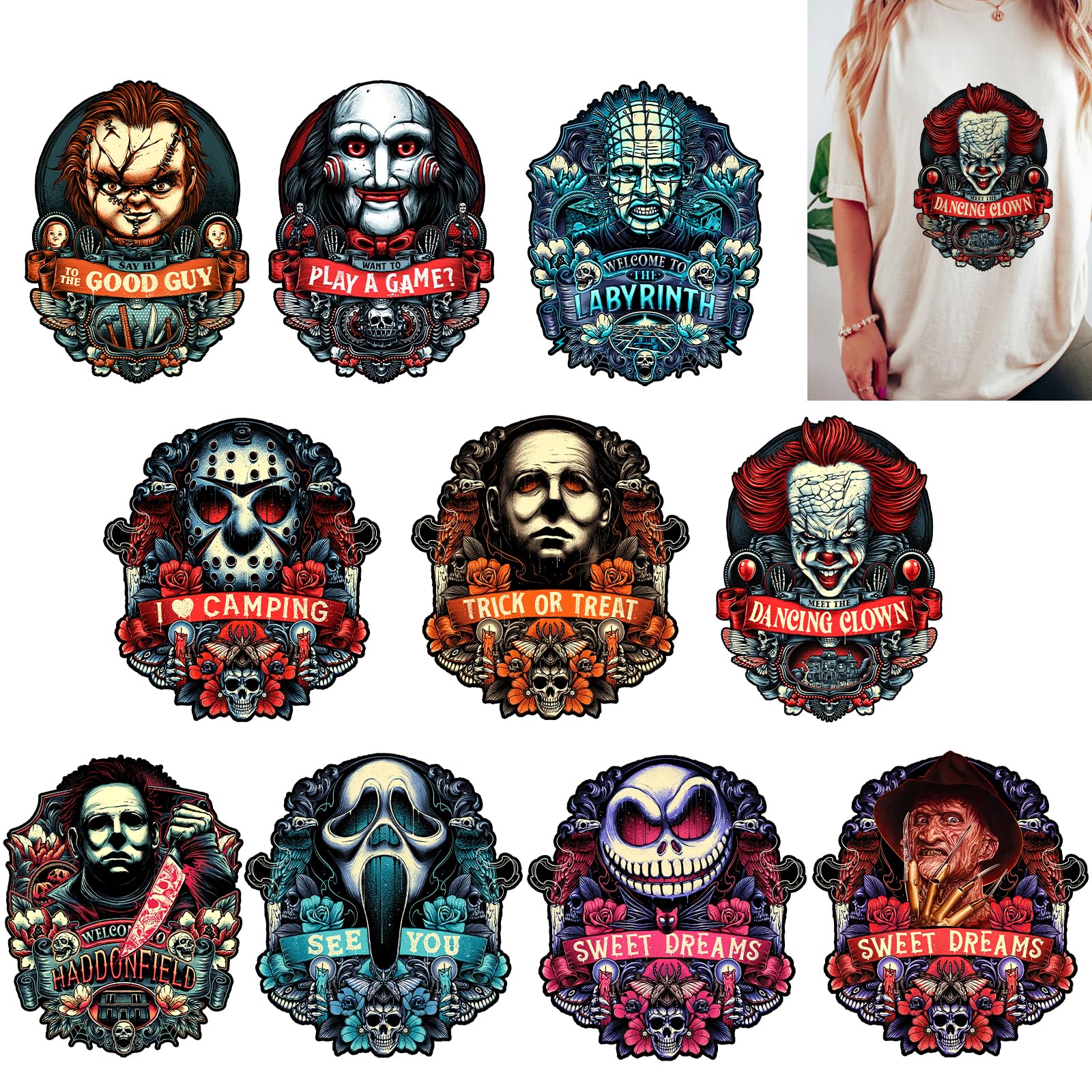 Amazon.com: 10 PCS Horror Iron on Transfers, Iron on Decals for T ...
