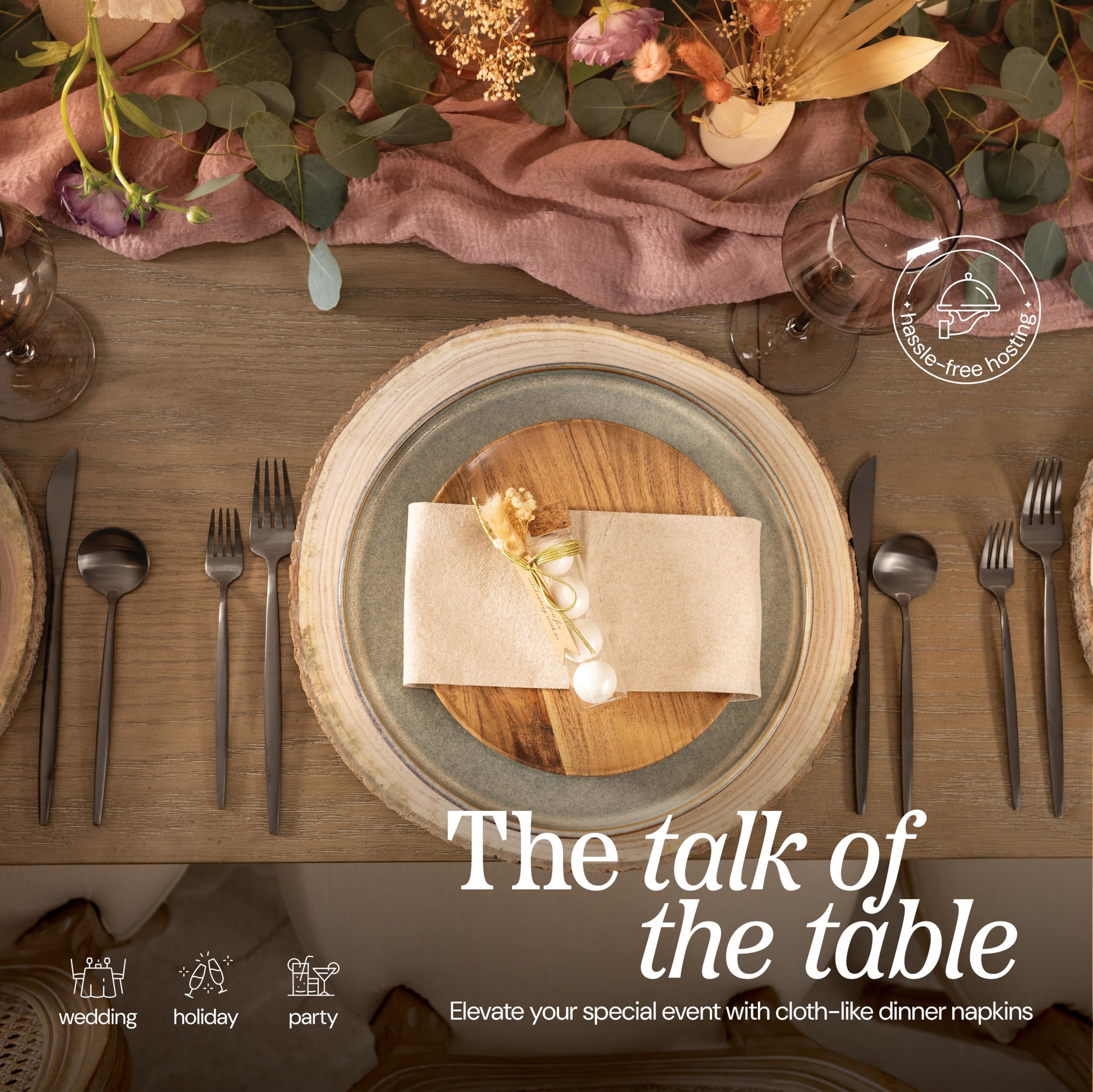 Servilletas de papel desechables similares a un paño, paquete de 200 servilletas de almuerzo de color natural de 13 x 13 pulgadas para bodas, fiestas, cocina o baño