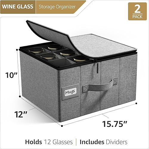 Miniatura 2 de Sorbus Estuches de almacenamiento de copas de carcasa dura, caja de almacenamiento de copas de vino con divisores y asa, contenedores de