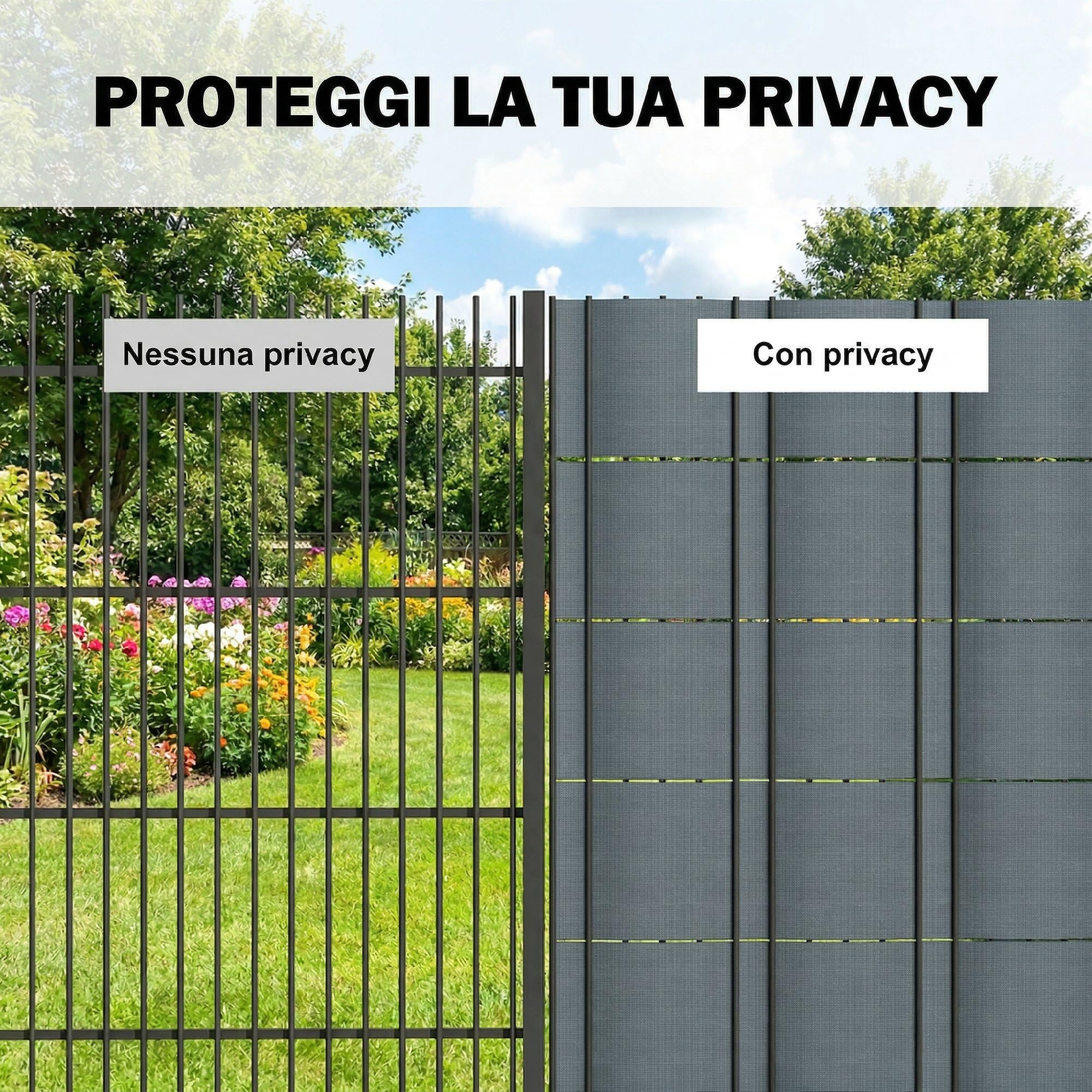 Outsunny Set 4 Recinzione da Giardino per Privacy 140m x 19cm Grigio | Pezzi, Frangivisto Balcone per Protezione, Resistente ai Raggi UV, Impermeabile con Clips, per Esterni, Patio, Balcone