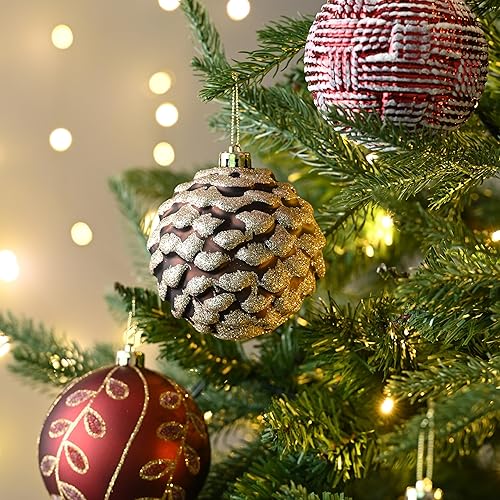 Miniatura 2 de Valery Madelyn Juego de adornos de Navidad, 9 quilates de cobre rojo y blanco inastillable, juego de decoración surtida para árbol de Navidad, 3.94