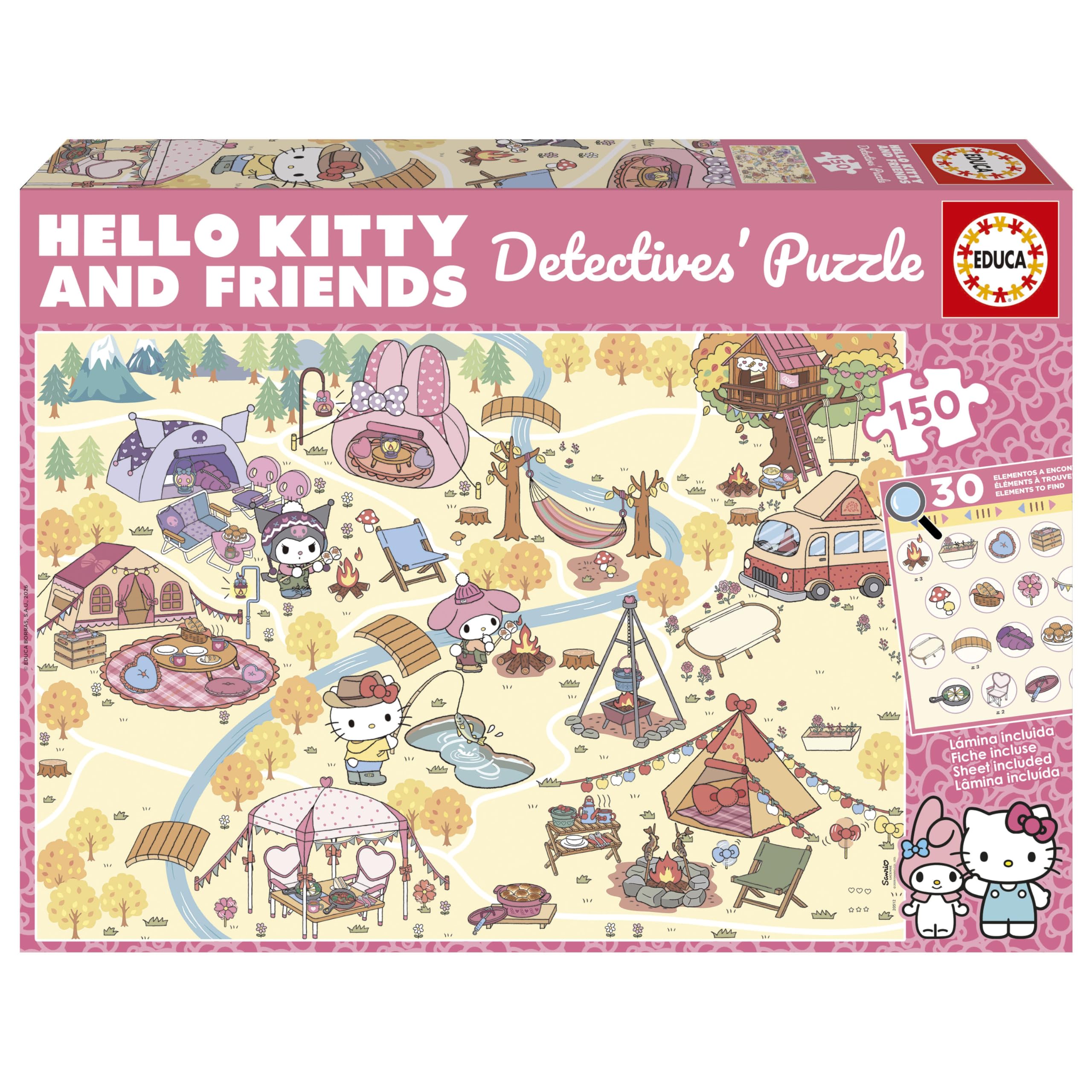 Educa - Hello Kitty Detectives | 150 Piece Puzzle for Children | Assemble and Find the Hidden Objects | Recommended for Children from 6 to 8 Years (20512)