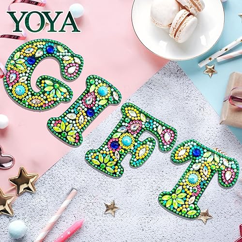 Miniatura 5 de YOYA Llaveros de pintura de diamantes de doble cara 5D A-Z 26 letras de pintura de diamantes, kit de llavero de pintura de diamantes de taladro