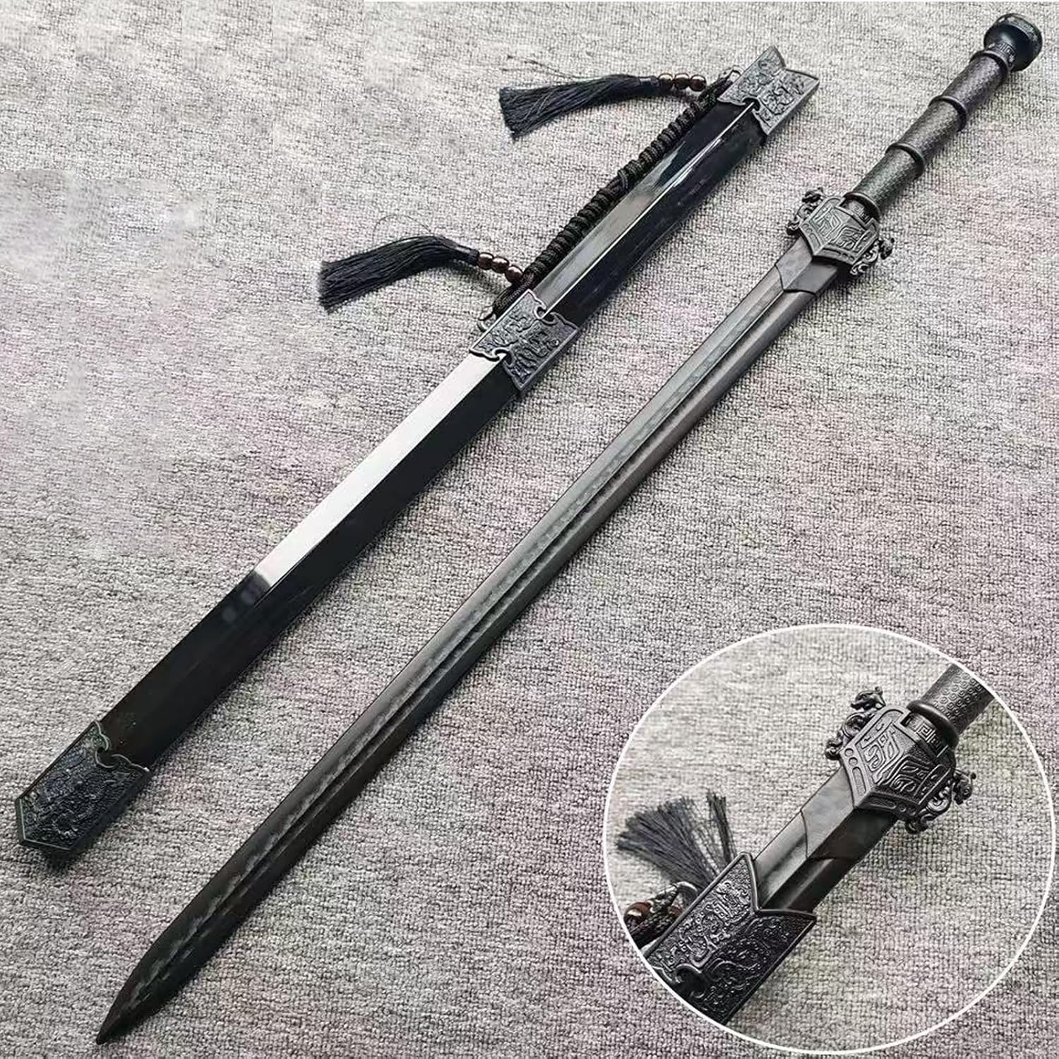 2PCS High Strength Polypropylen Plastic Sword Ancient Style Embroidery Spring Sword with Sheath for Practice and Training with Display Stand and Belt