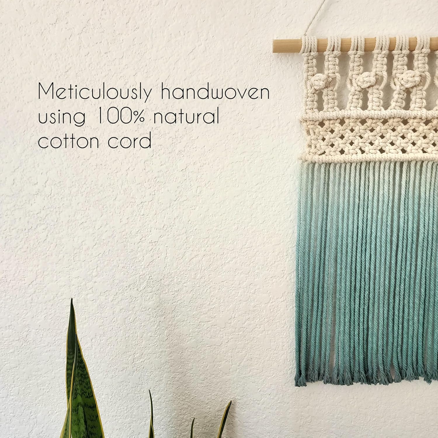 Ombre handmade Teal Macrame wall hanging, Bohemian Wall decor, Dip dyed wall tapestry, Beautiful natural cotton art piece with wooden dowel (Teal)