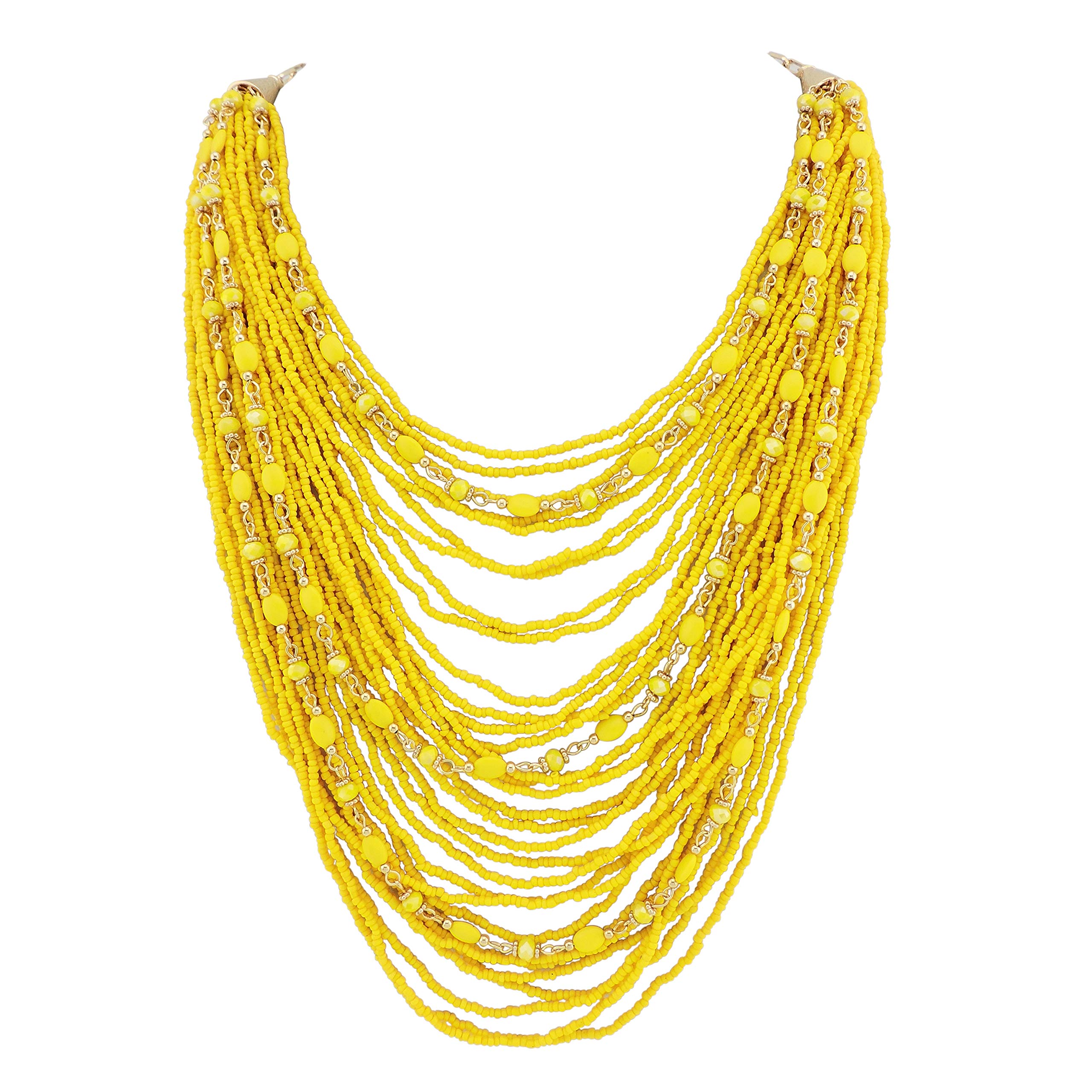 BocarMulti-layer Long Chain Chunky Bib Seed Beads Statement Necklace (NK-10410)