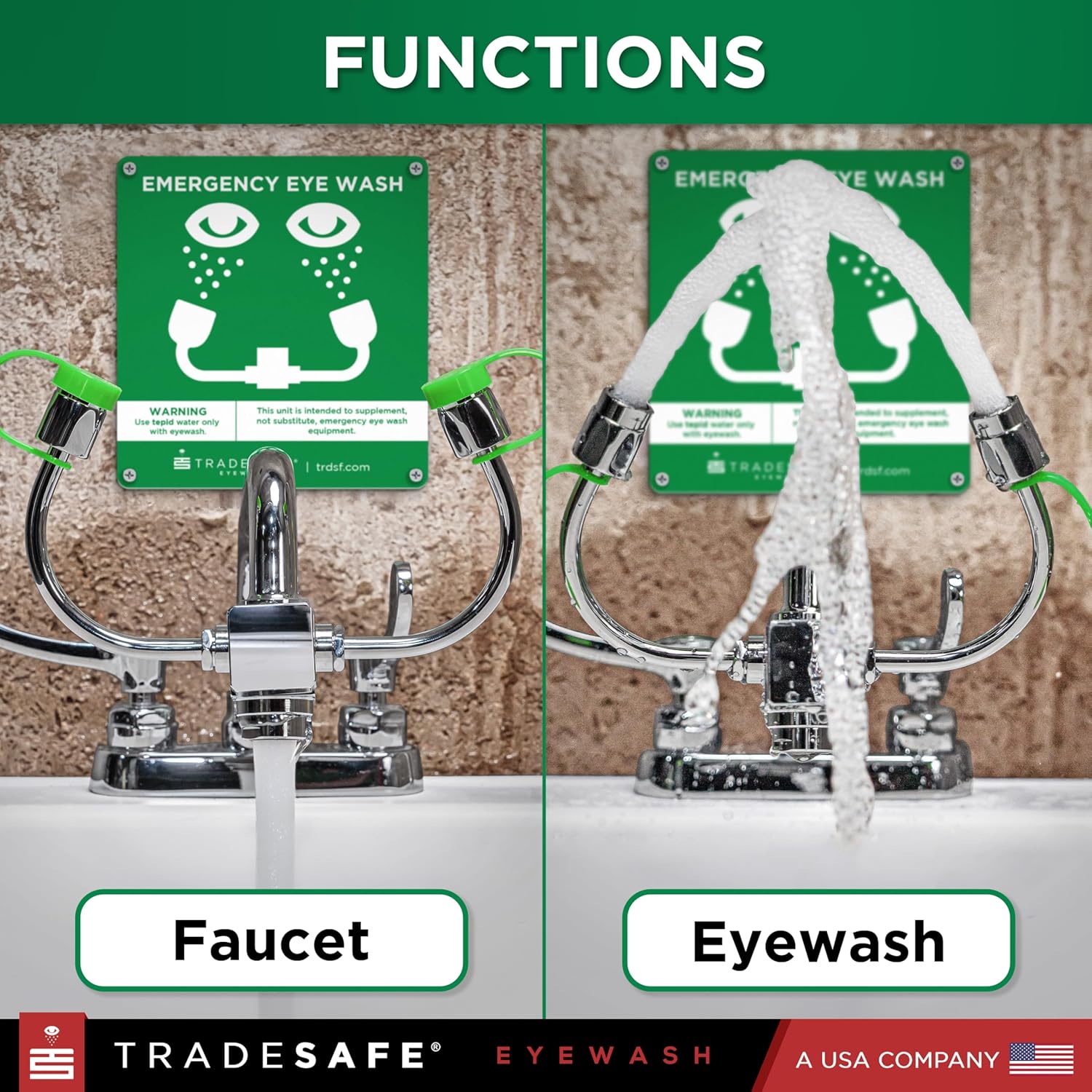 TRADESAFE Faucet Mount Eye Wash Station OSHA Approved - Emergency Eye Wash Station, Eye Wash Station for Sink Faucet, Eye Wash Sign Included, Eyewash Station ANSI Compliant
