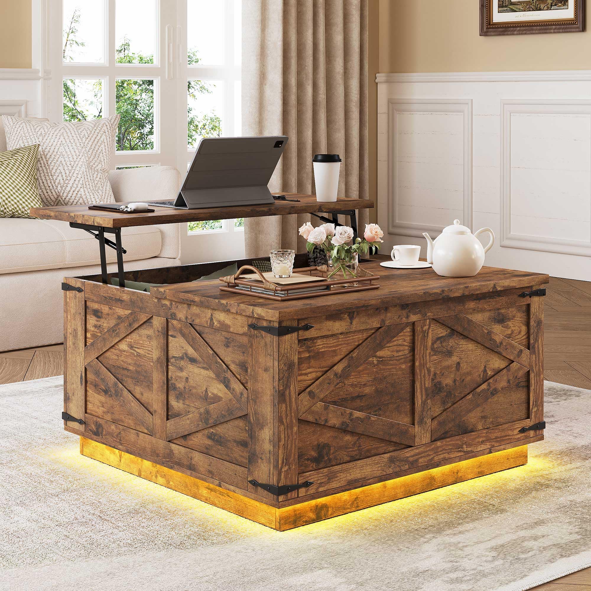 Amazon.com: Jocoevol Farmhouse Lift Top Coffee Table, Square Wood