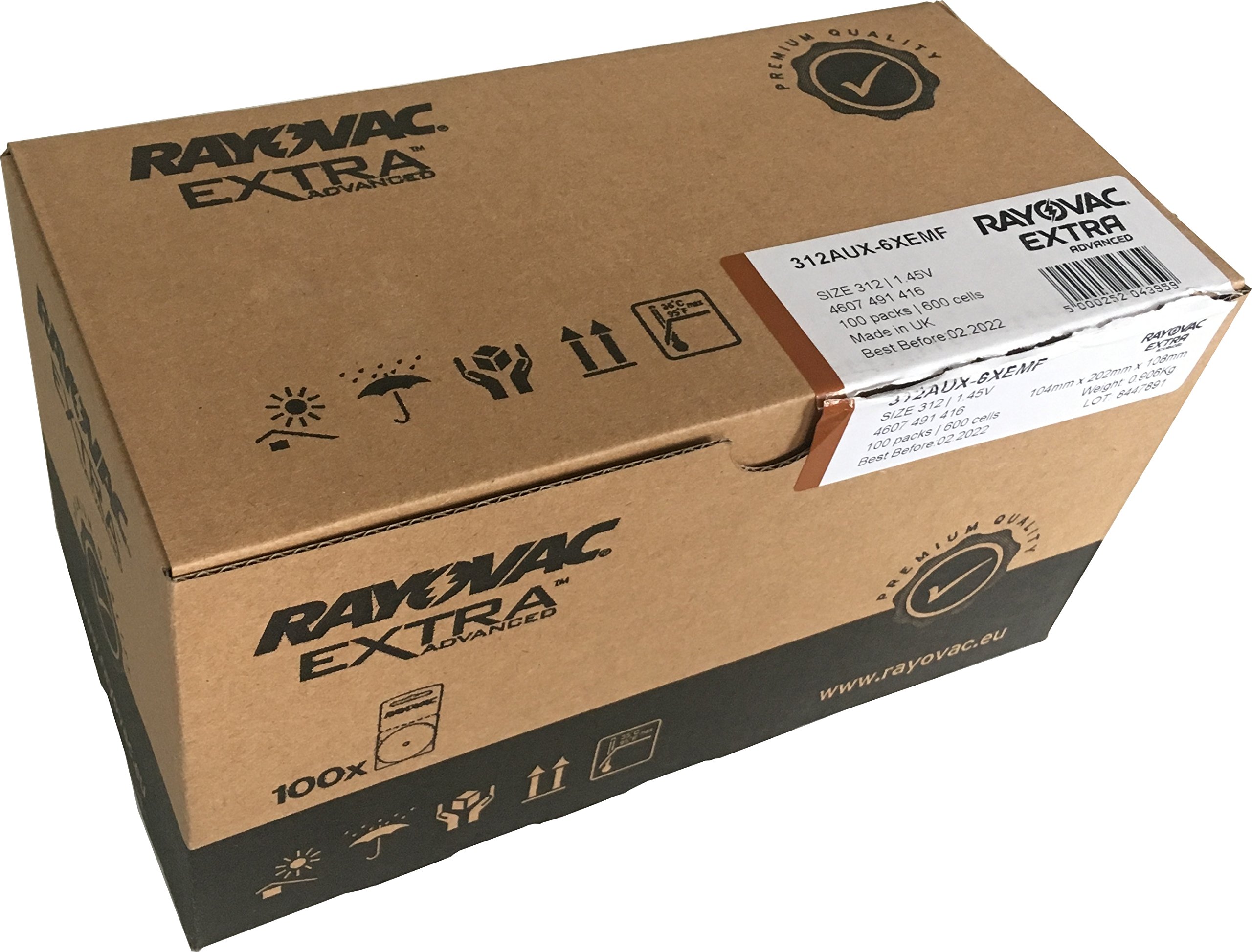 Rayovac 24607 Extra Advance Lot de 600 piles pour appareils auditifs Taille 312 Marron