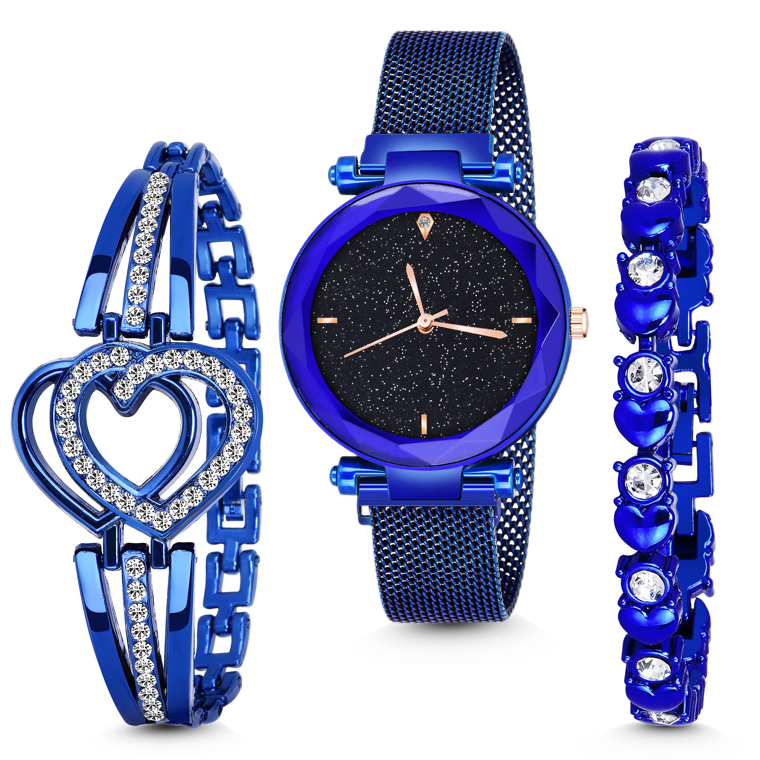 MARCLEX Analogue Blue Color 4 Point Diamond Studded Magnet Watch with Gift Bracelet for Girls Watches for Women Watches Stylish Branded (Combo of 3) (B097DZ3B4K) Amazon Price History, Amazon Price Tracker