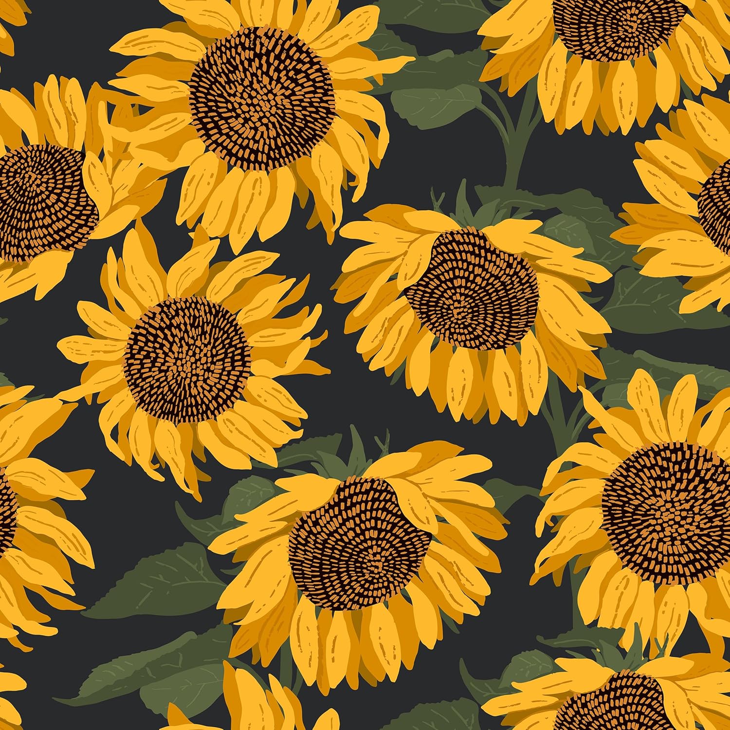 Blooming Sunflower Wallpaper Yellow Floral Peel and Stick Wallpaper 17.7"x160" Self Adhesive Vintage Flower Wall Mural Removable Prepasted Dark Botanical Contact Paper for Cabinets Bathroom