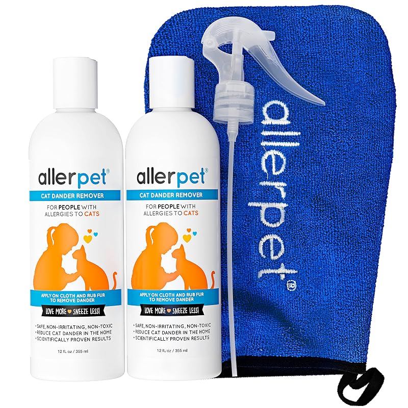Removedor de Caspa para Gatos Allerpet sem Fragrância com Luva Aplicadora e Borrifador, 2 Frascos de 360 mL