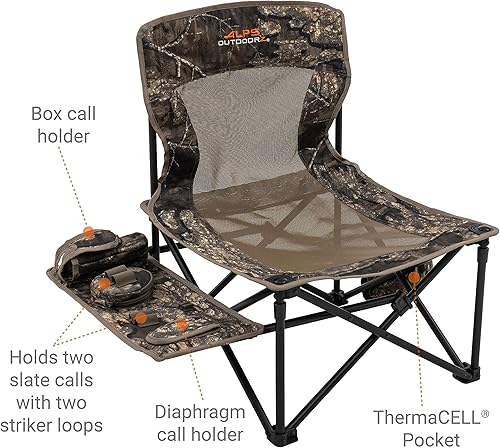 Miniatura 9 de ALPS OutdoorZ Silla de caza plegable High Ridge con mesa auxiliar para acomodar llamadas y ataques, bolsillo repelente de insectos y bolsa de