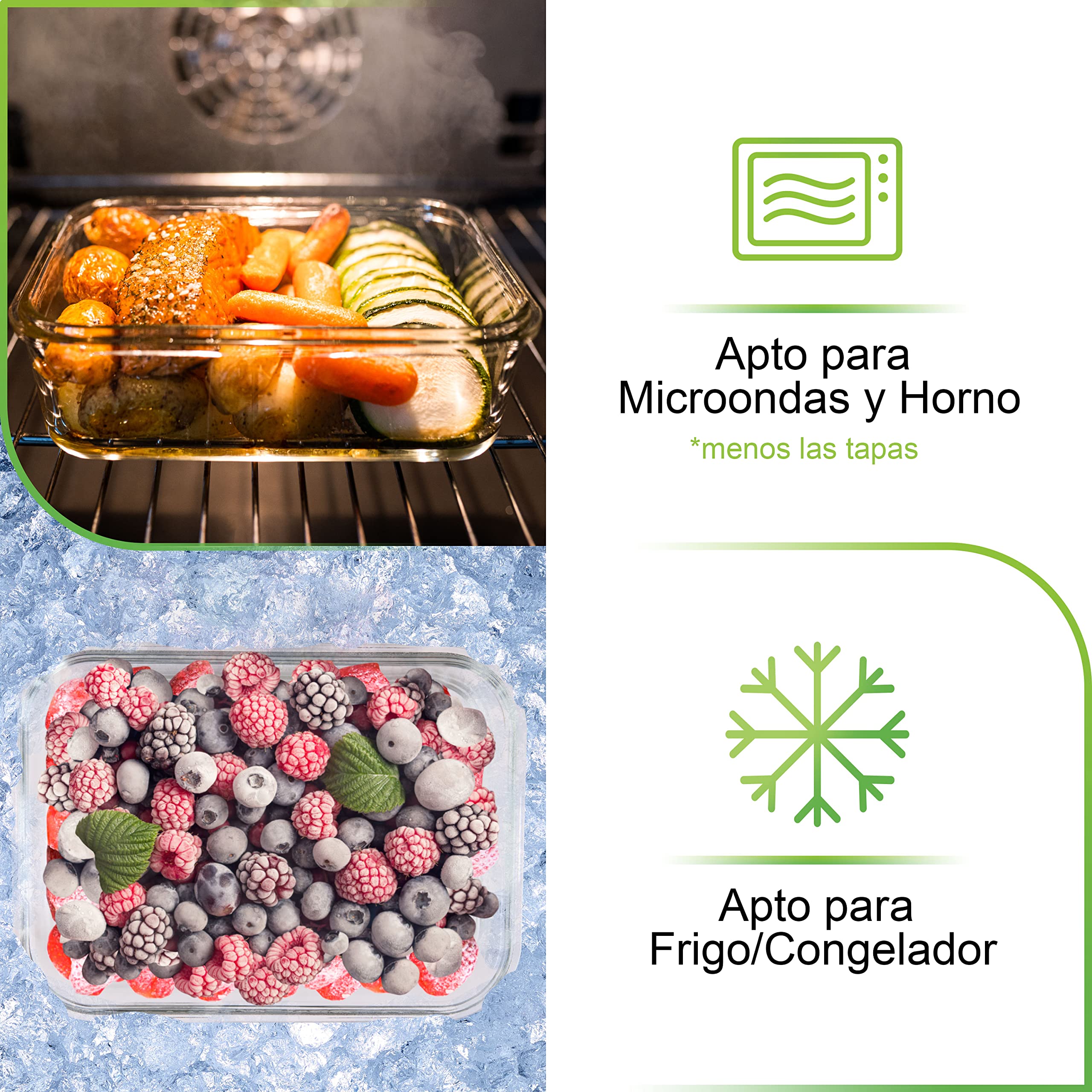 Prep Naturals [8 Pieza 1000 ml] Recipientes para Alimentos - Juego de Recipientes de Cristal para Alimentos Hermético - Contenedores de Alimentos - Apto para Lavavajilla Microondas Congelador
