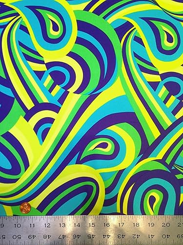 Miniatura 4 de The Yard - Patrón retro psicodélico colorido en tela de elastano de nailon elástico pesado (verde azuladoverde)