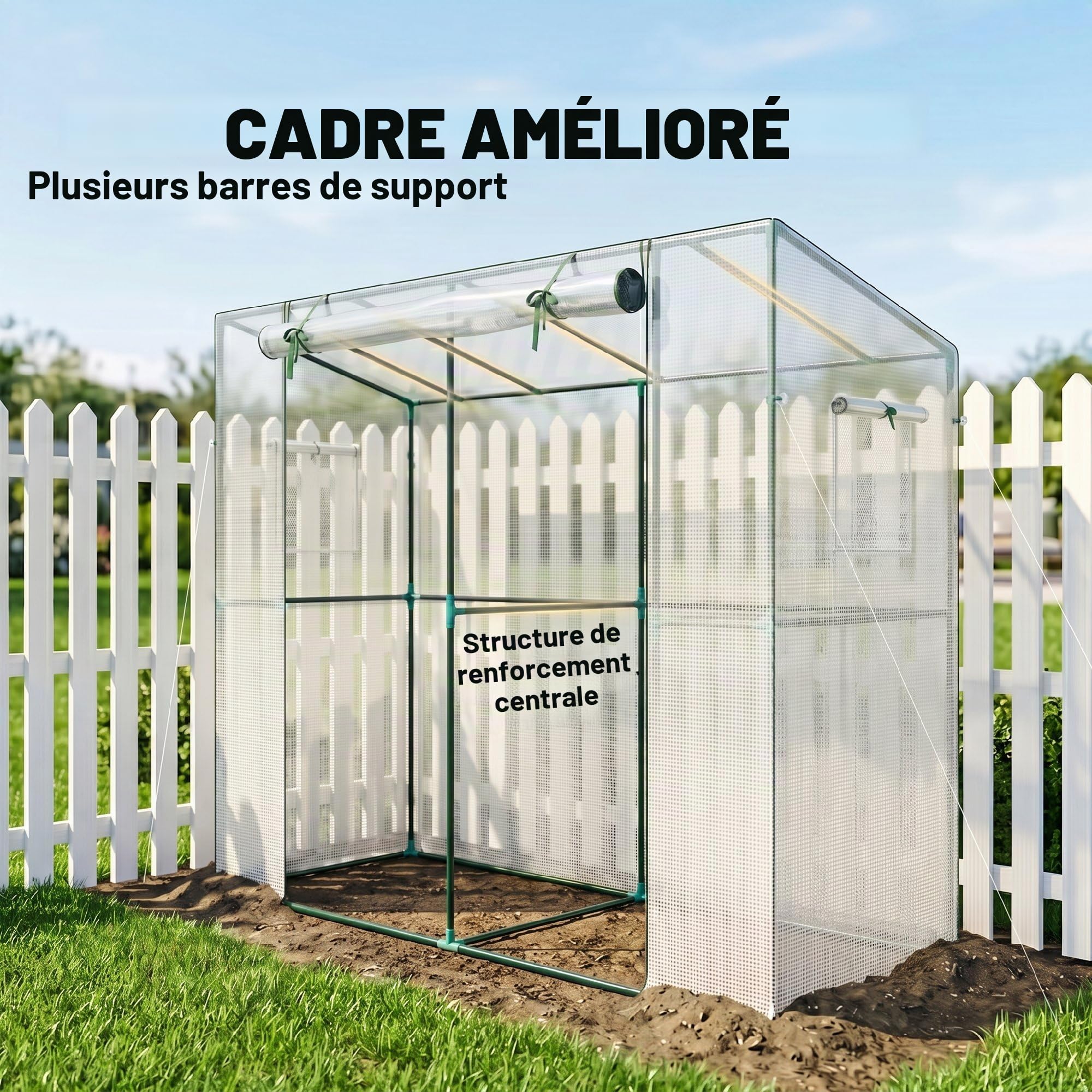 Outsunny 6.6 x 2.5 x 5.6 Pieds Petite Serre adossée pour extérieur Blanc