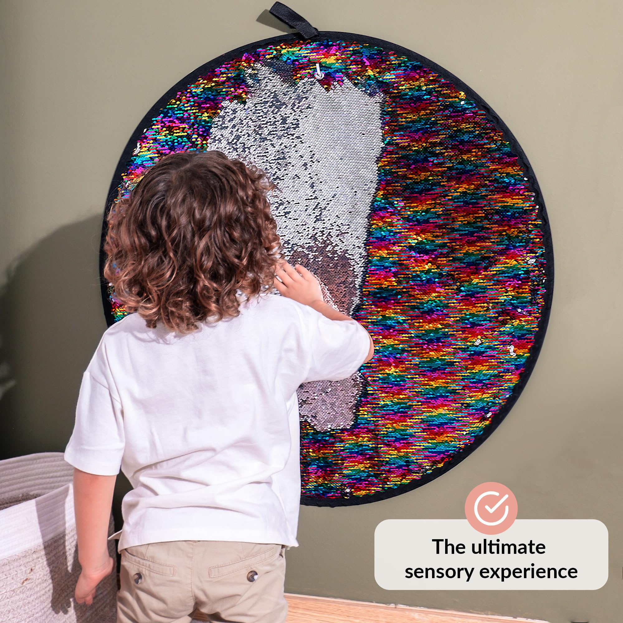 Ściana sensoryczna z tkaniny cekinowej | Must-have do pokoju sensorycznego | Ściana z cekinami | Ściana sensoryczna do klasy | Odwracalna tkanina cekinowa