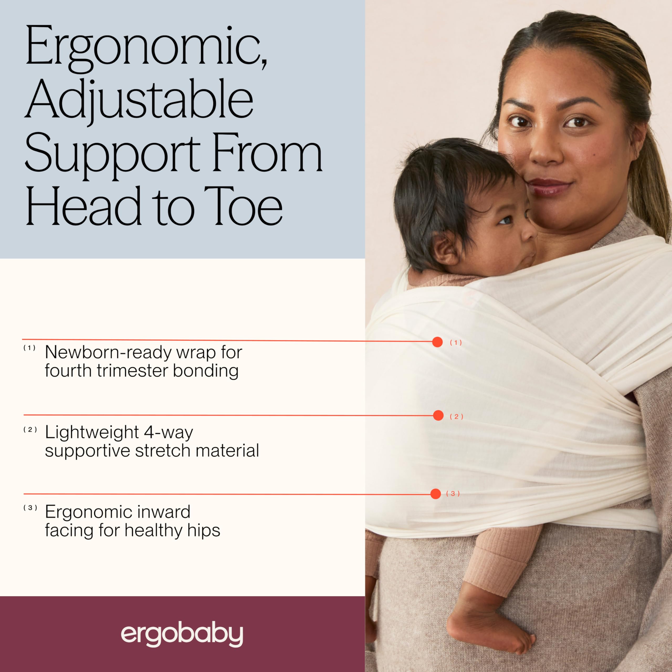 Ergobaby Écharpe de portage Aura Knit nouveau-nés 0-11,3 kg tissu élastique respirant Cream