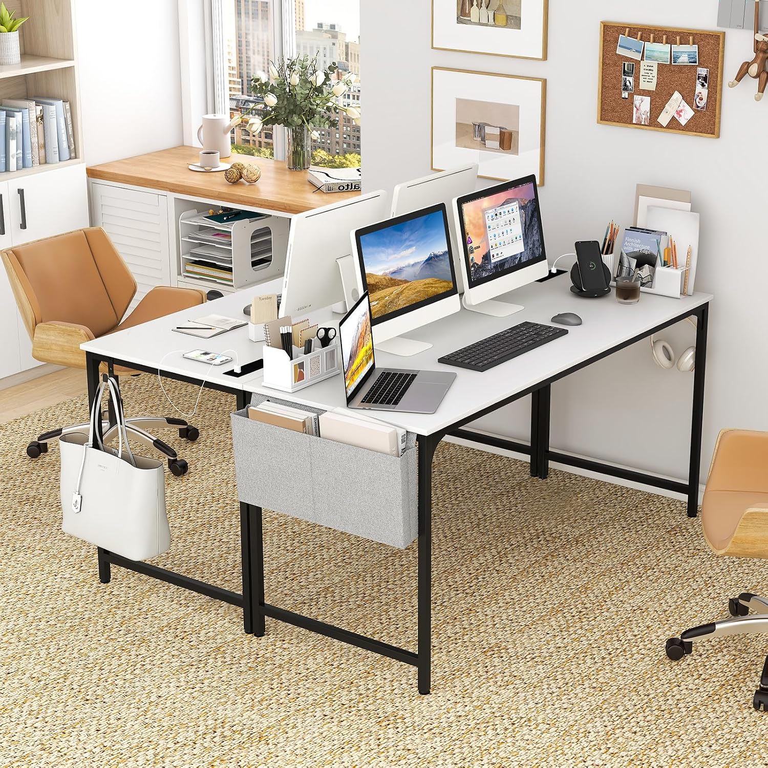 Giantex 10 FT Conference Table with Charging Station, 2 PCS 60" x 24" Rectangular Large Meeting Room Desk with Storage Bag & Hook, Space Saving Seminar Table, Modern Office Computer Desk for 4 People